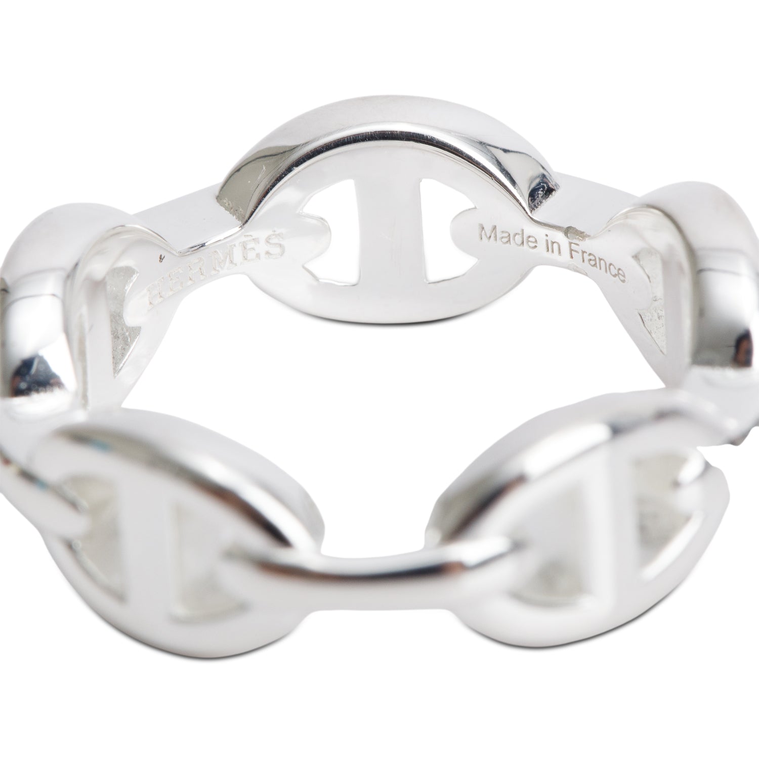 Hermes Sterling Silver Chaine D'Ancre Enchainee Ring, Small Model, Size 52 6