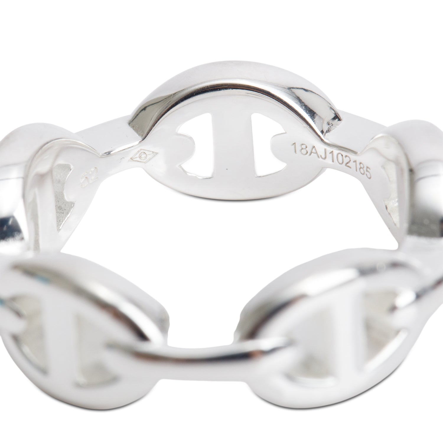 Hermes Sterling Silver Chaine D'Ancre Enchainee Ring, Small Model, Size 52 6