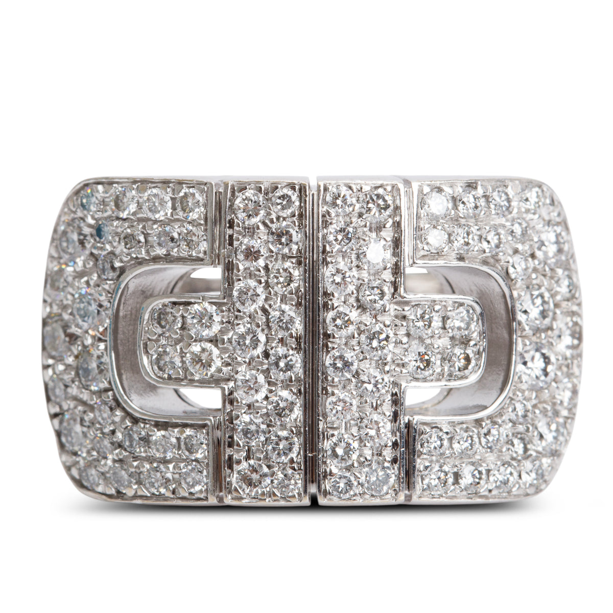 BVLGARI 18k White Gold Diamond Parentesi Cocktail Ring, Size 6.25 w/ Box