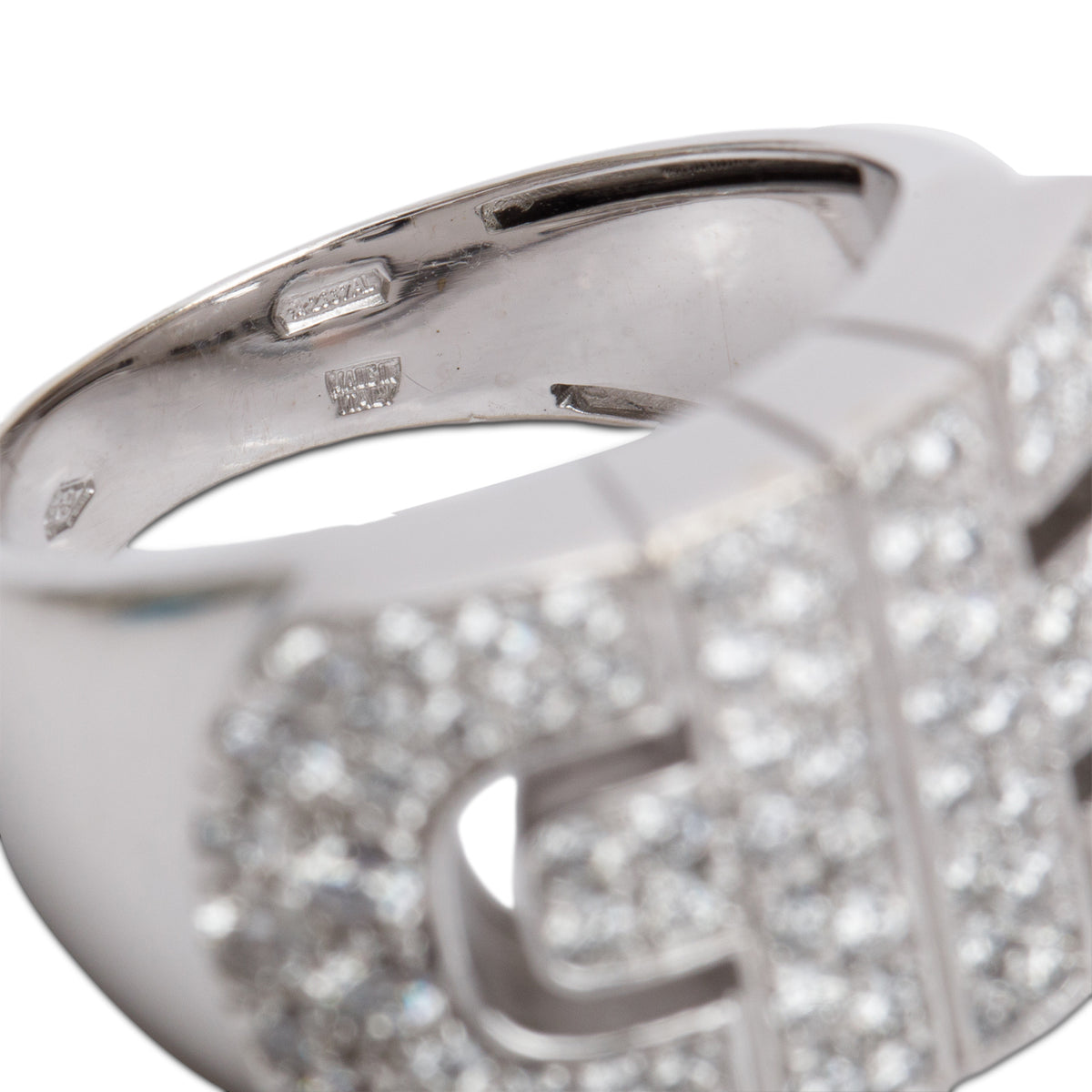 BVLGARI 18k White Gold Diamond Parentesi Cocktail Ring, Size 6.25 w/ Box