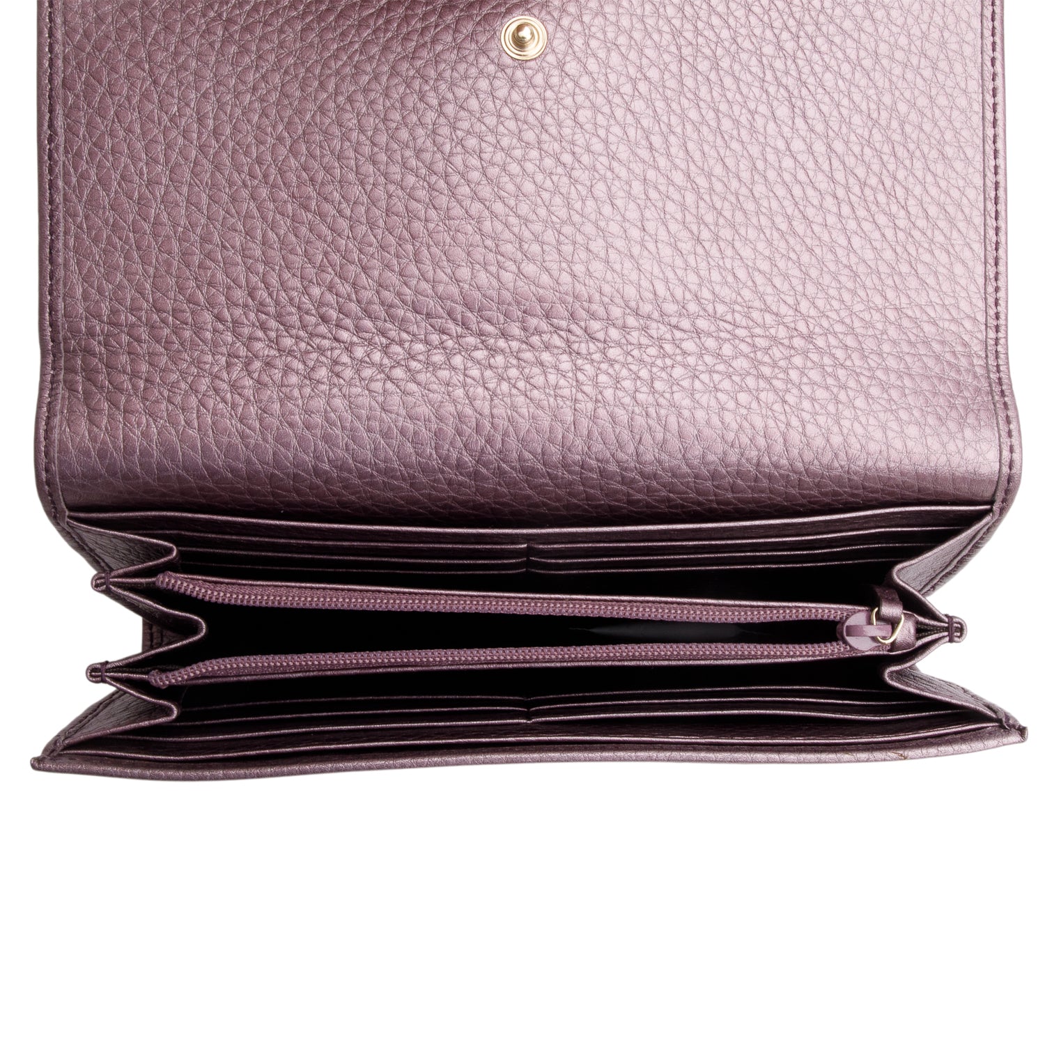 Gucci Metallic Purple Leather Soho Interlocking GG Logo Continental Flap Wallet w/ Box