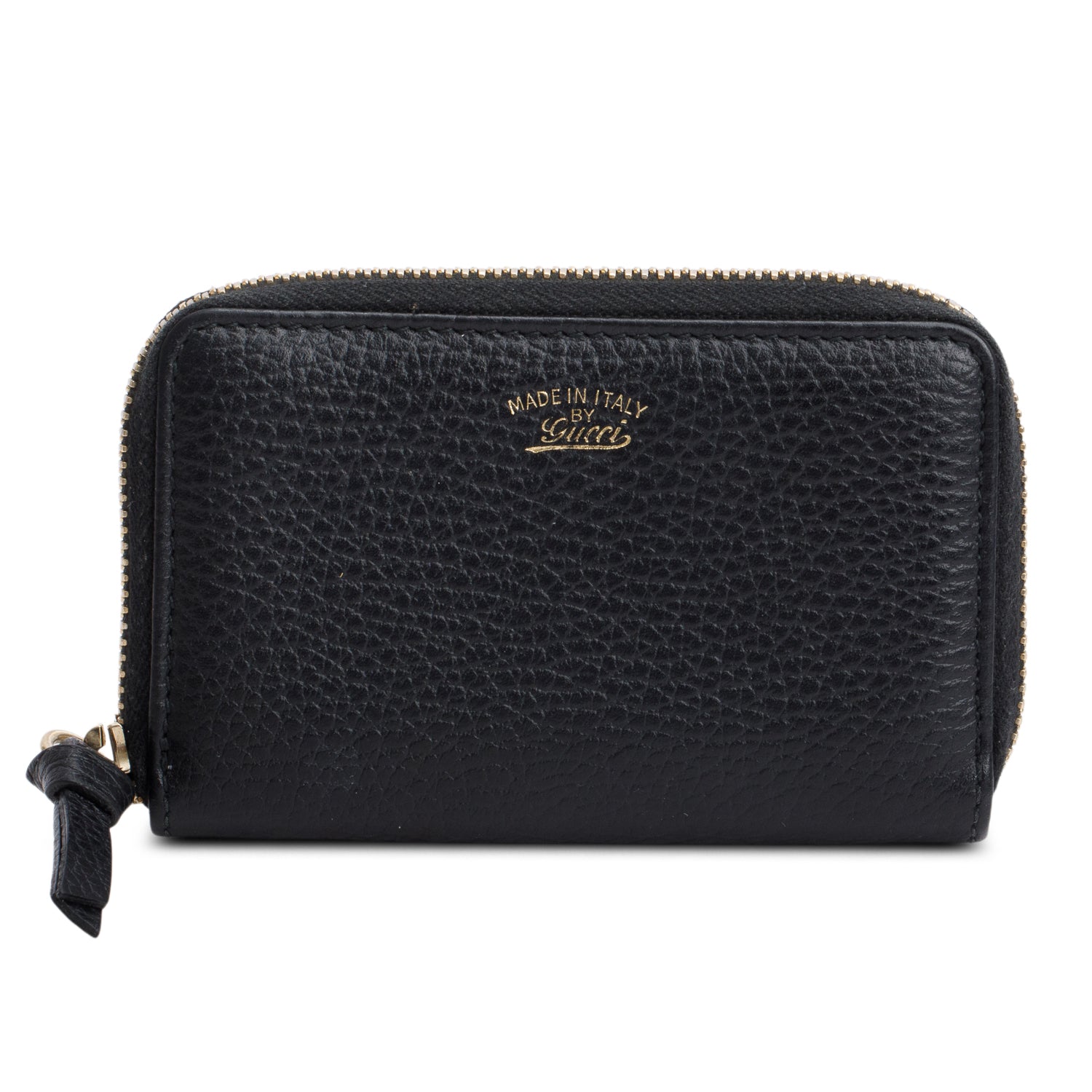 Gucci Black Leather Logo Print Compact Zip Wallet w/ Box