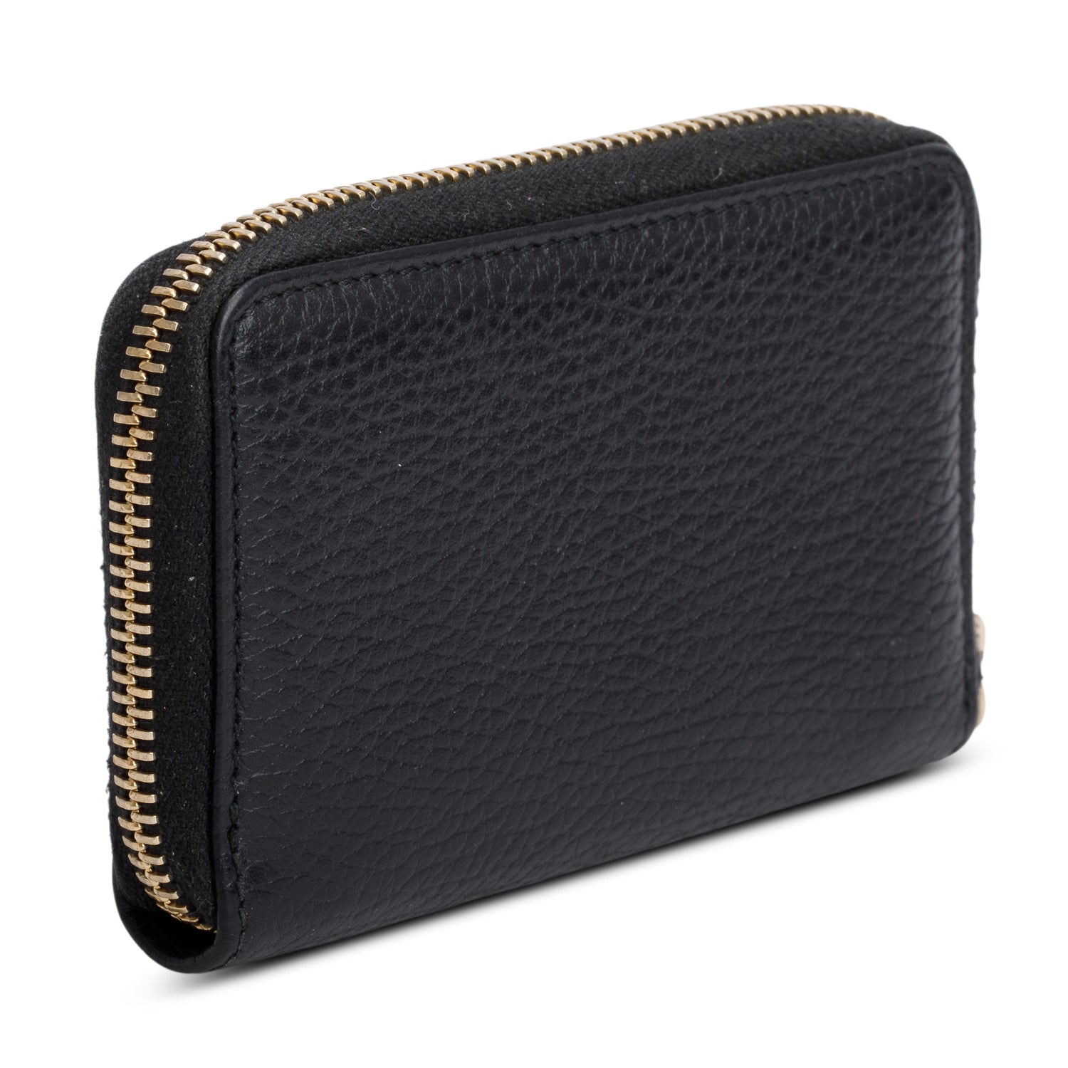 Gucci Black Leather Logo Print Compact Zip Wallet w/ Box