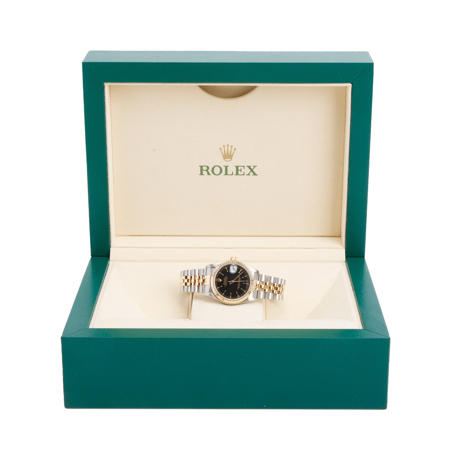 Rolex Stainless Steel & 18k Yellow Gold Datejust 31 MM Automatic Watch Black Dial 68273 w/ Box