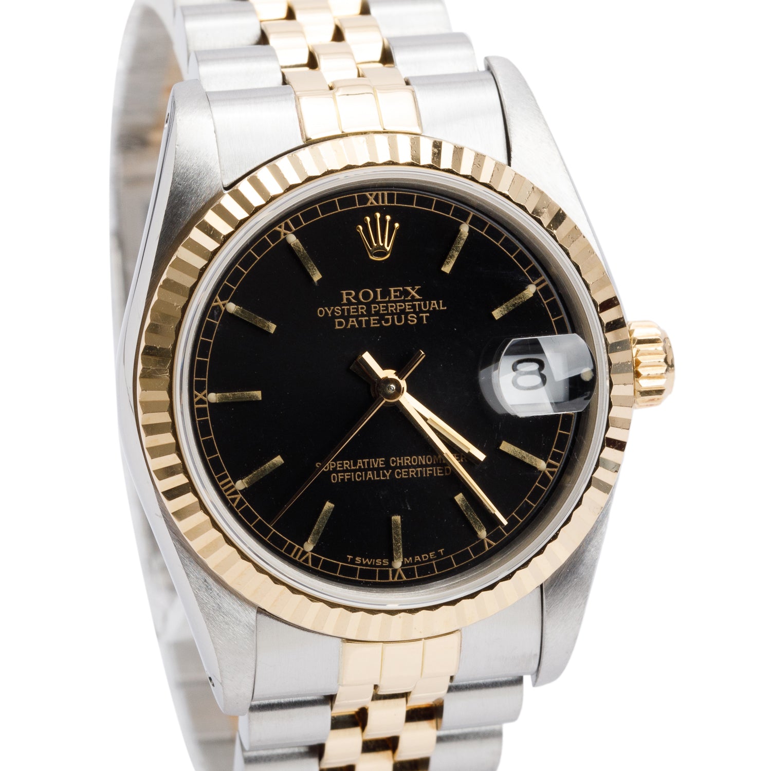 Rolex Stainless Steel & 18k Yellow Gold Datejust 31 MM Automatic Watch Black Dial 68273 w/ Box