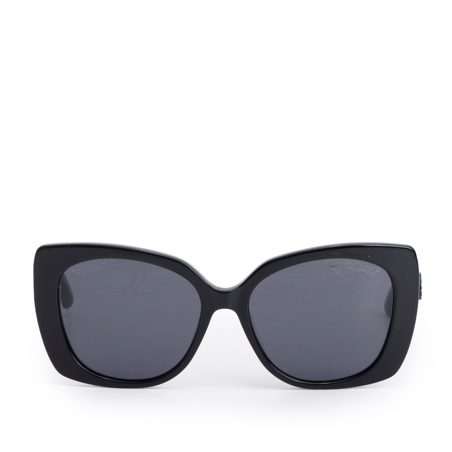 Chanel 5422-B-A Black Acetate Strass Logo Square Sunglasses w/ Case