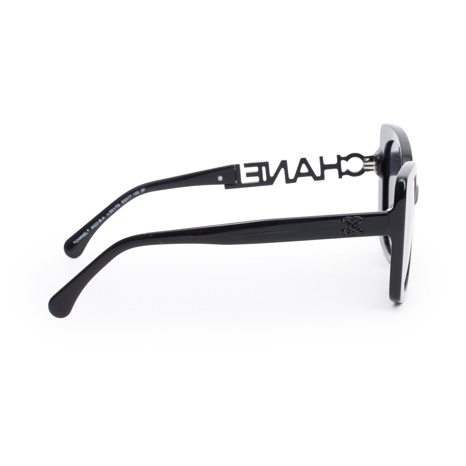 Chanel 5422-B-A Black Acetate Strass Logo Square Sunglasses w/ Case