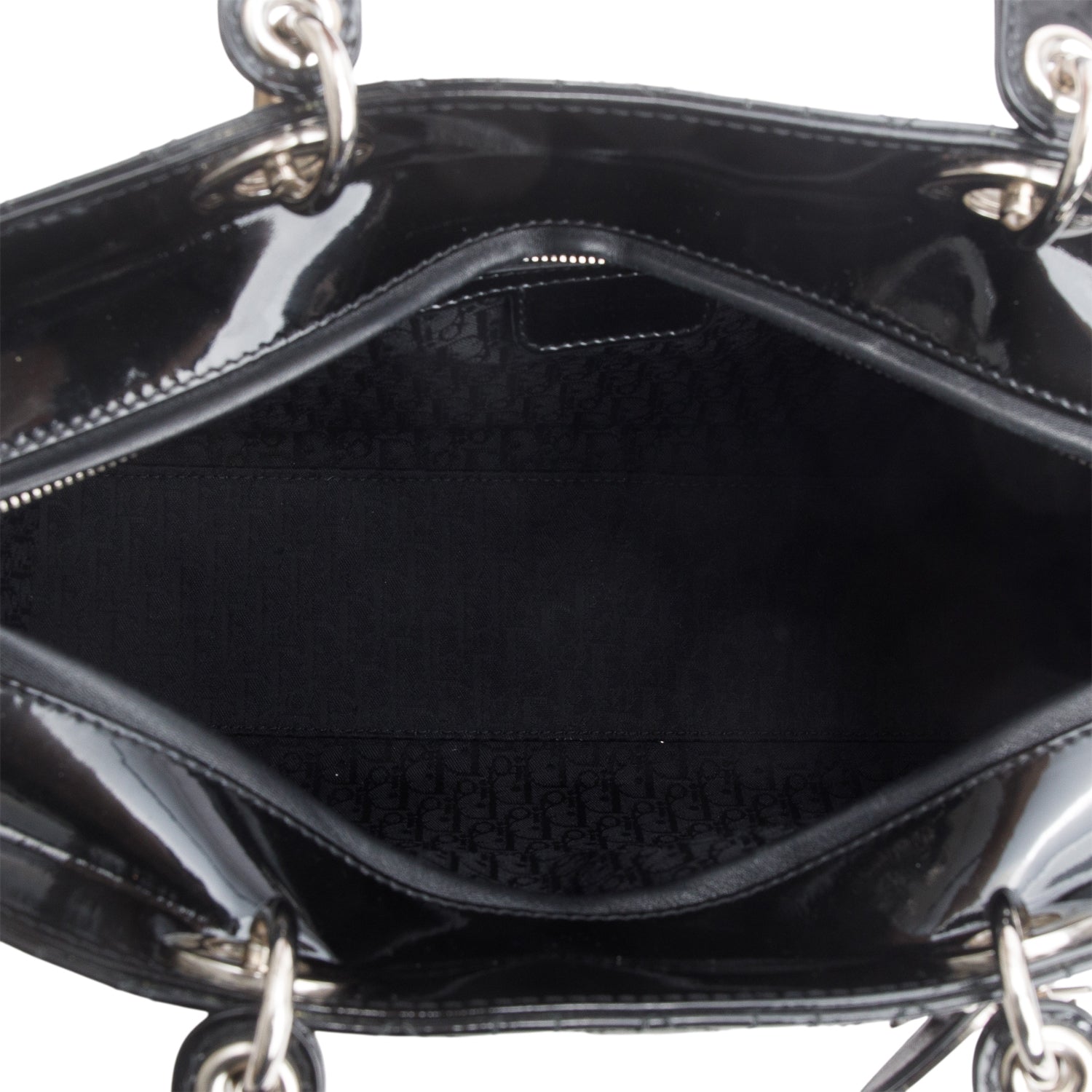 Christian Dior Black Cannage Patent Leather Large Lady Dior w/ Strap