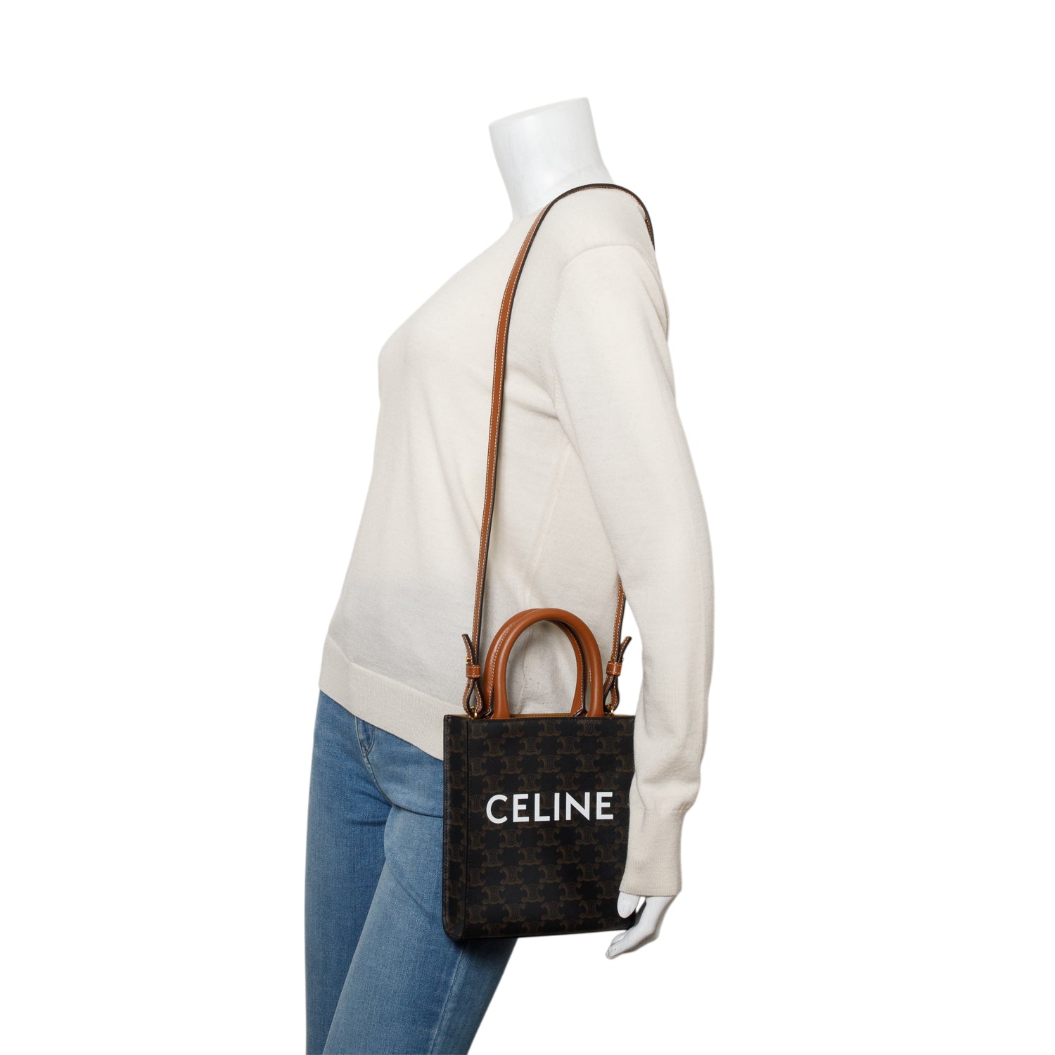 Celine 2023 Triomphe Canvas Mini Vertical Cabas Tote w/ Strap, Box & Receipt