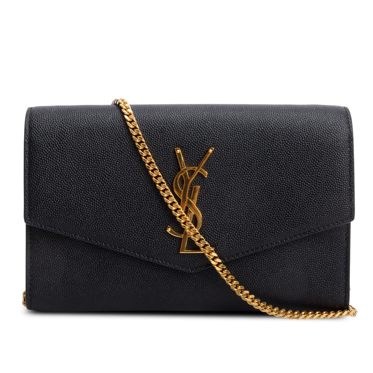 Saint Laurent 2022 Black Grain De Poudre Leather Uptown Chain Wallet w/ Insert & Box