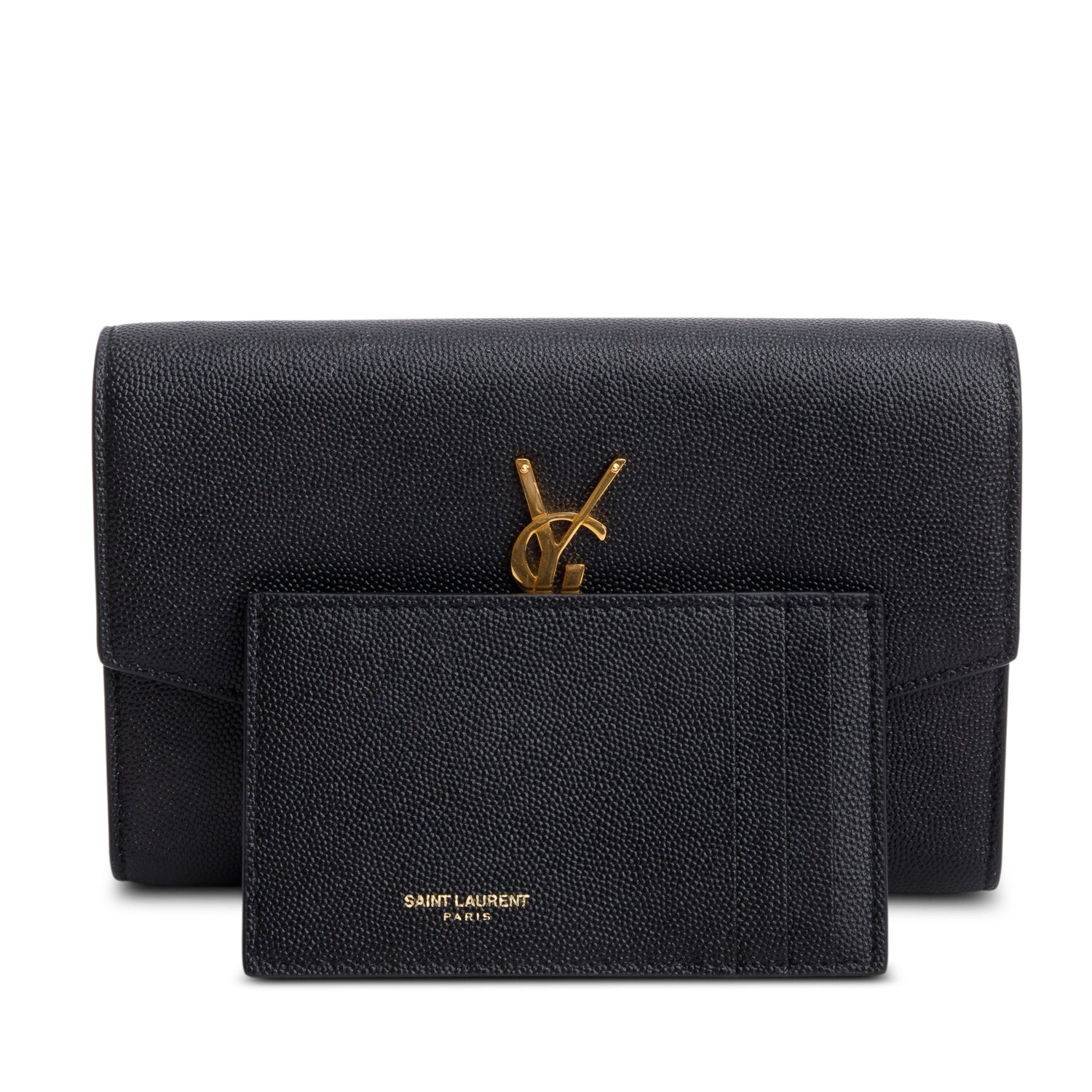 Saint Laurent 2022 Black Grain De Poudre Leather Uptown Chain Wallet w/ Insert & Box