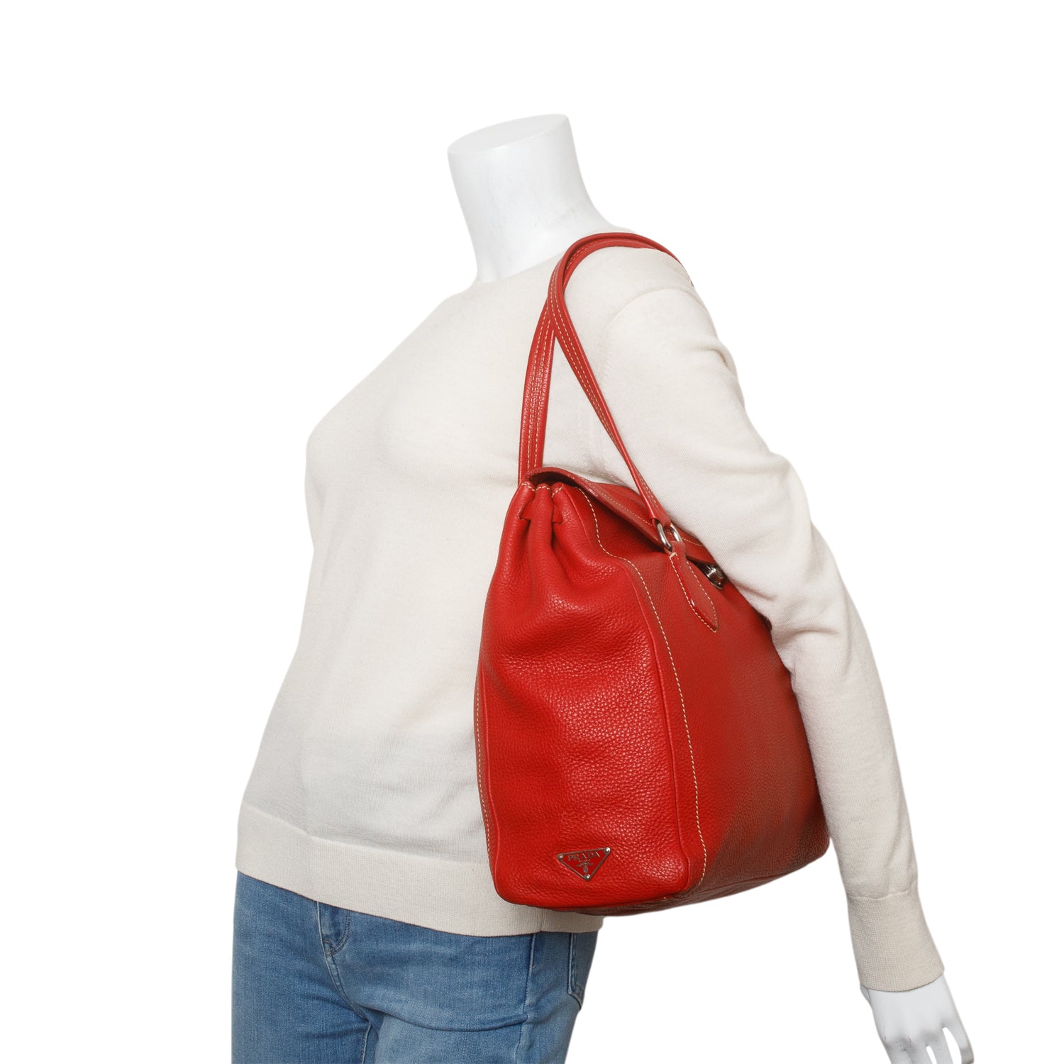 Prada Red Vitello Daino Easy Tote Bag w/ Authenticity Card