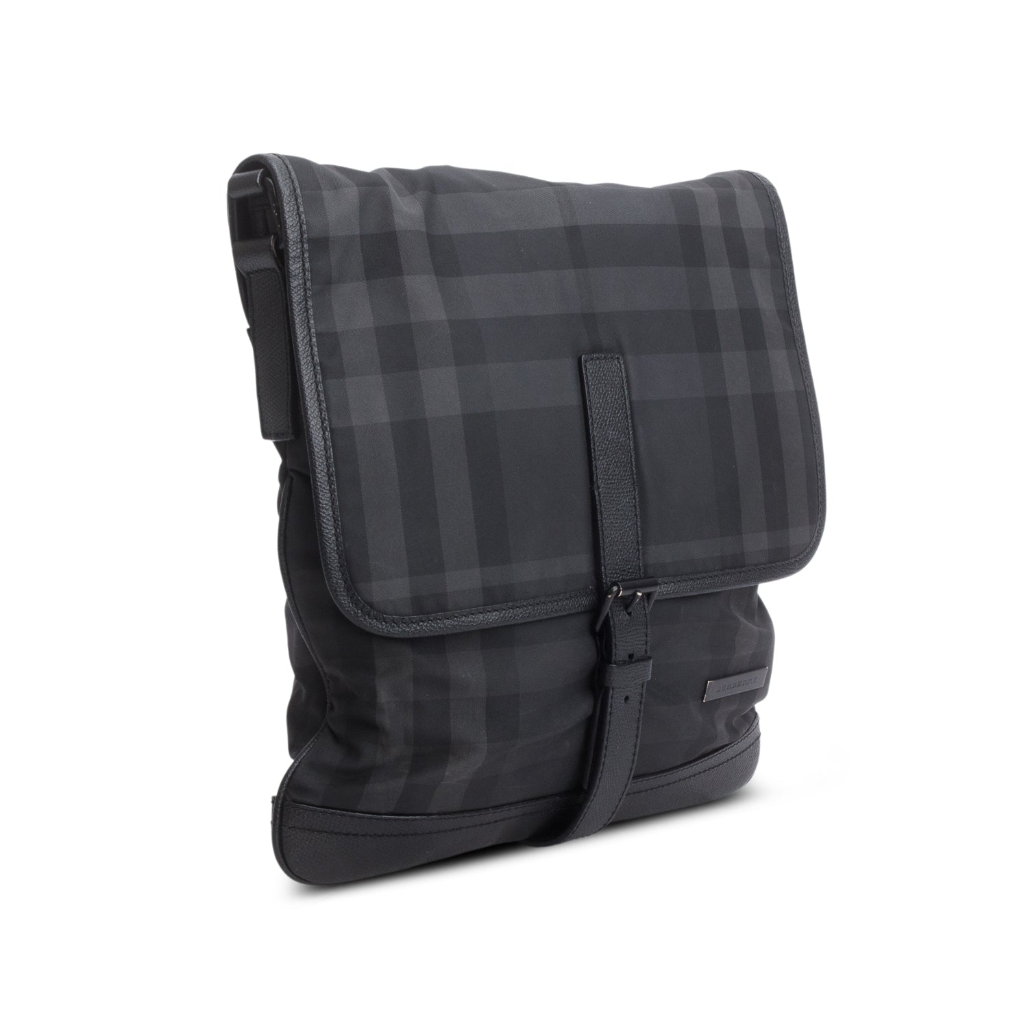 Burberry Black Smoked Check Nylon Messenger Bag