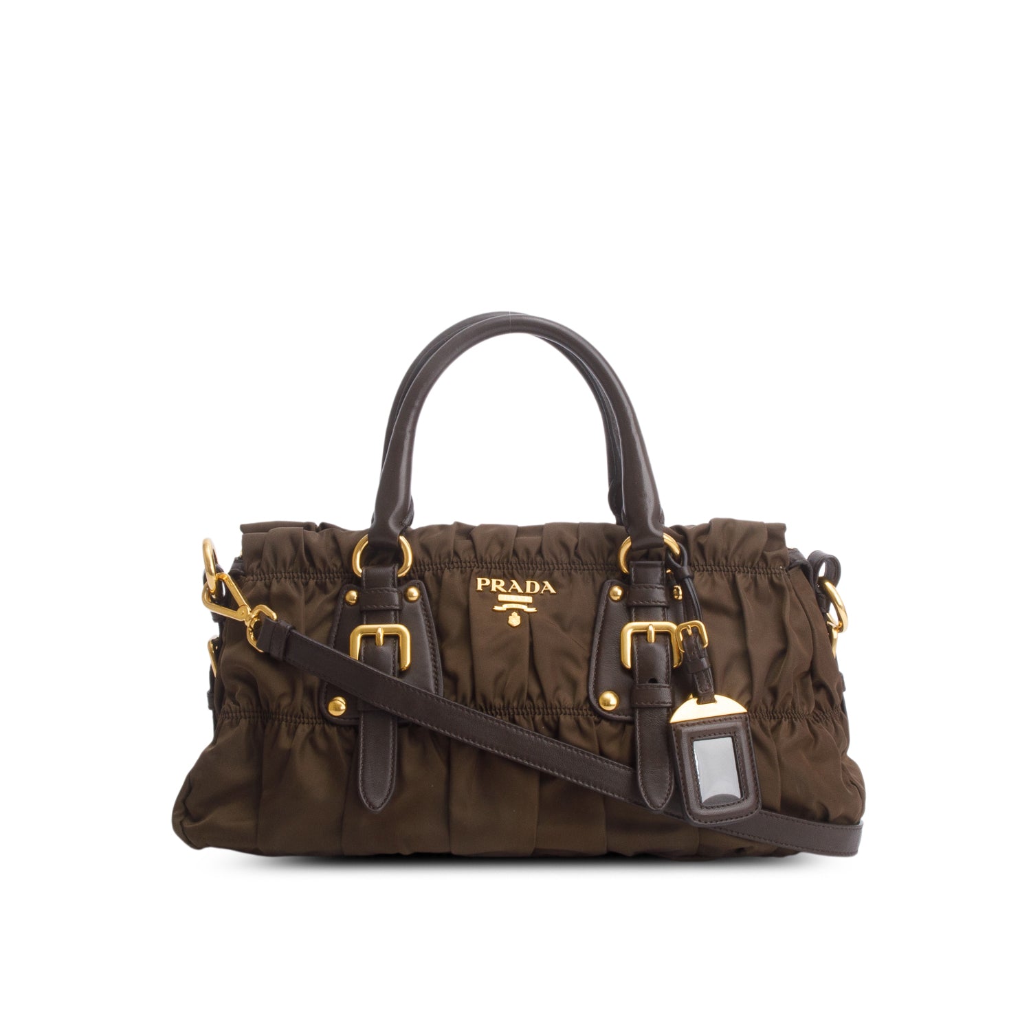 Prada Brown Tessuto Nylon Gaufre Shoulder Bag w/ Strap