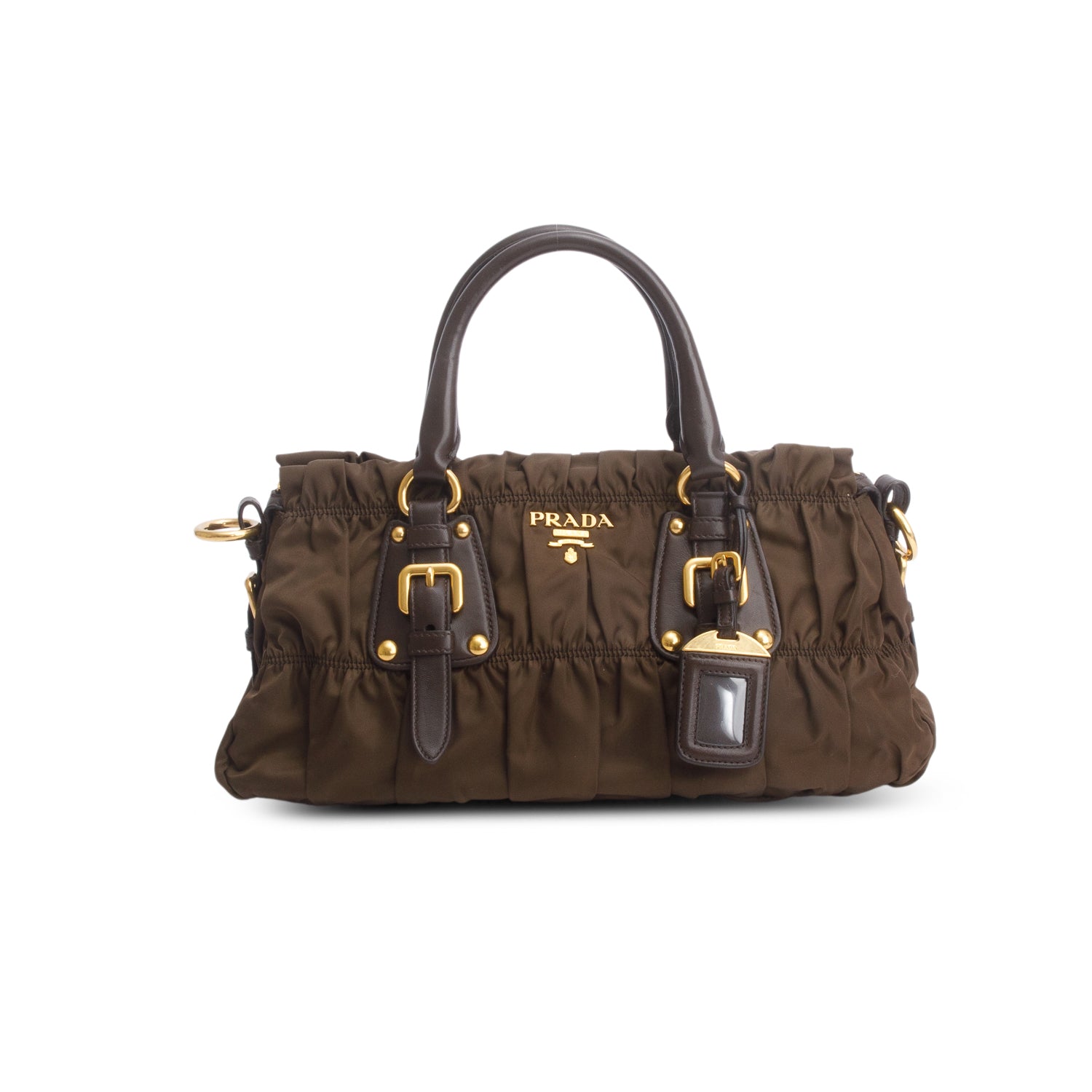 Prada Brown Tessuto Nylon Gaufre Shoulder Bag w/ Strap