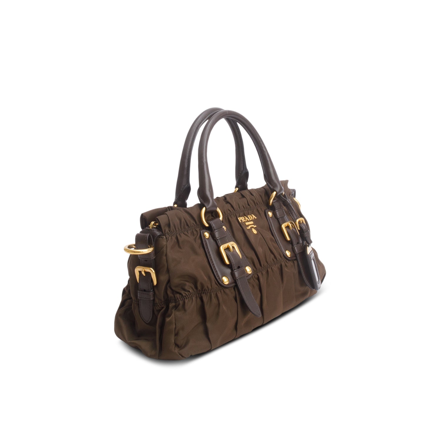 Prada Brown Tessuto Nylon Gaufre Shoulder Bag w/ Strap
