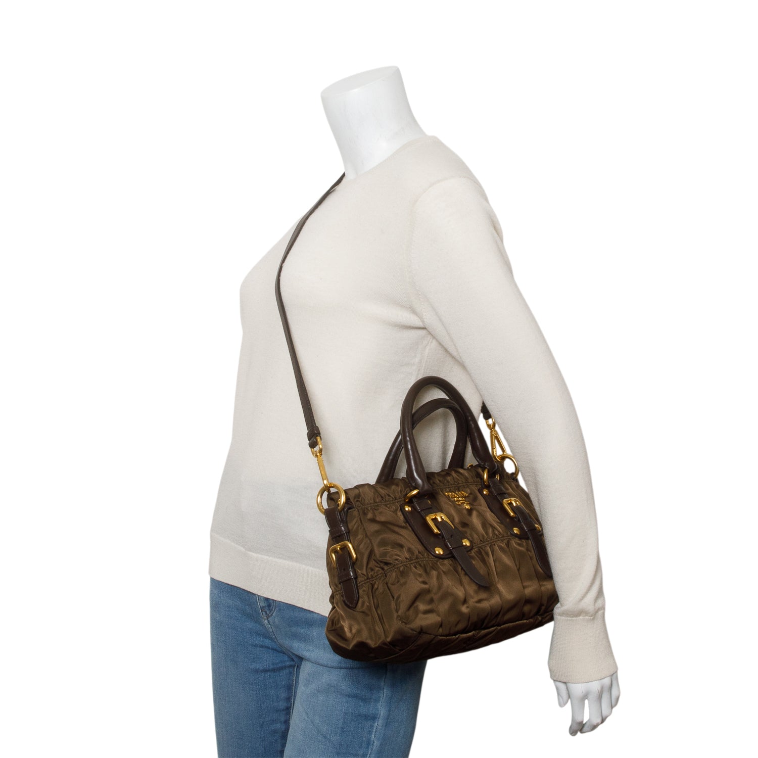 Prada Brown Tessuto Nylon Gaufre Shoulder Bag w/ Strap