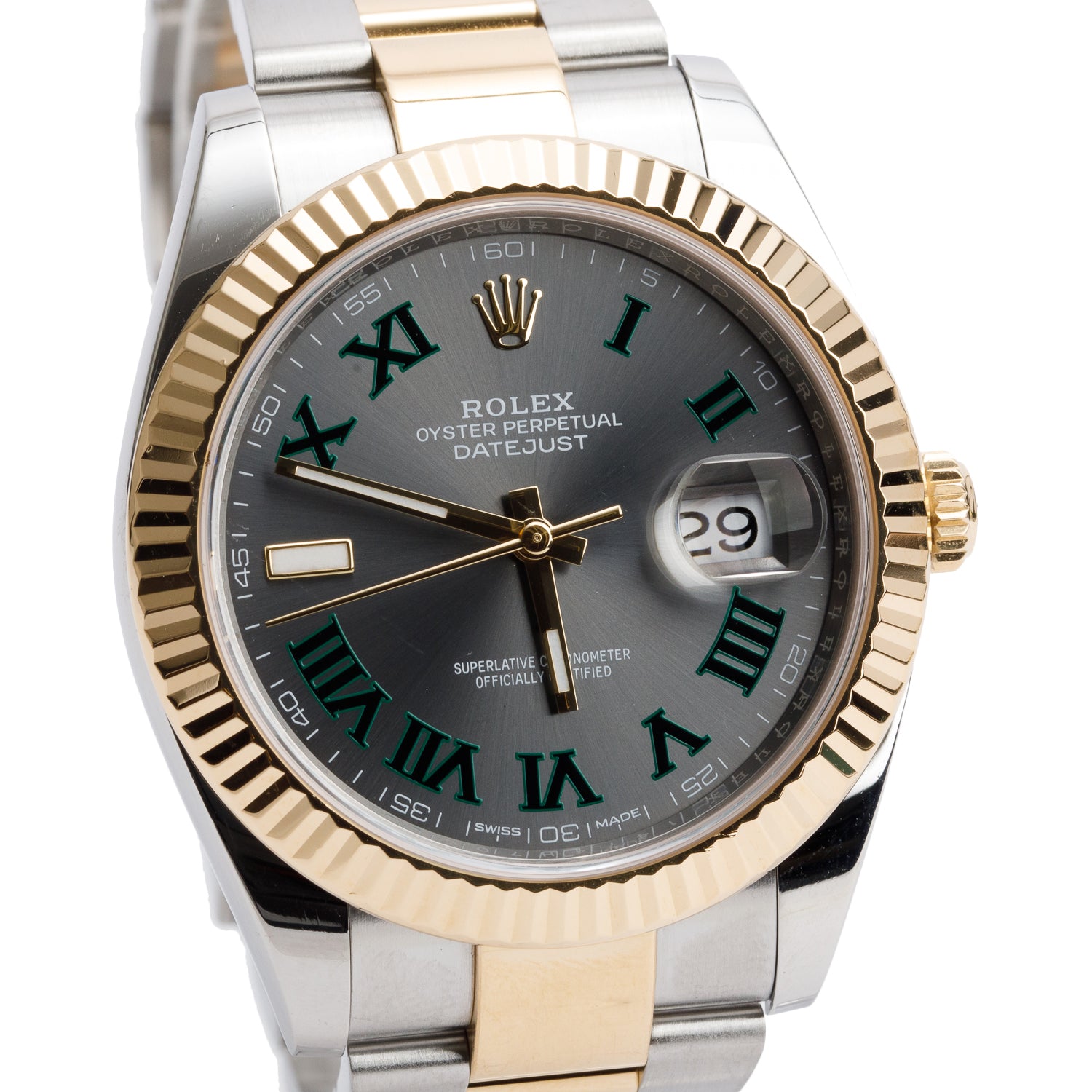 Rolex Stainless Steel & 18k Yellow Gold Datejust 41 MM Automatic Watch Wimbledon Dial 126333 w/ Box & Papers
