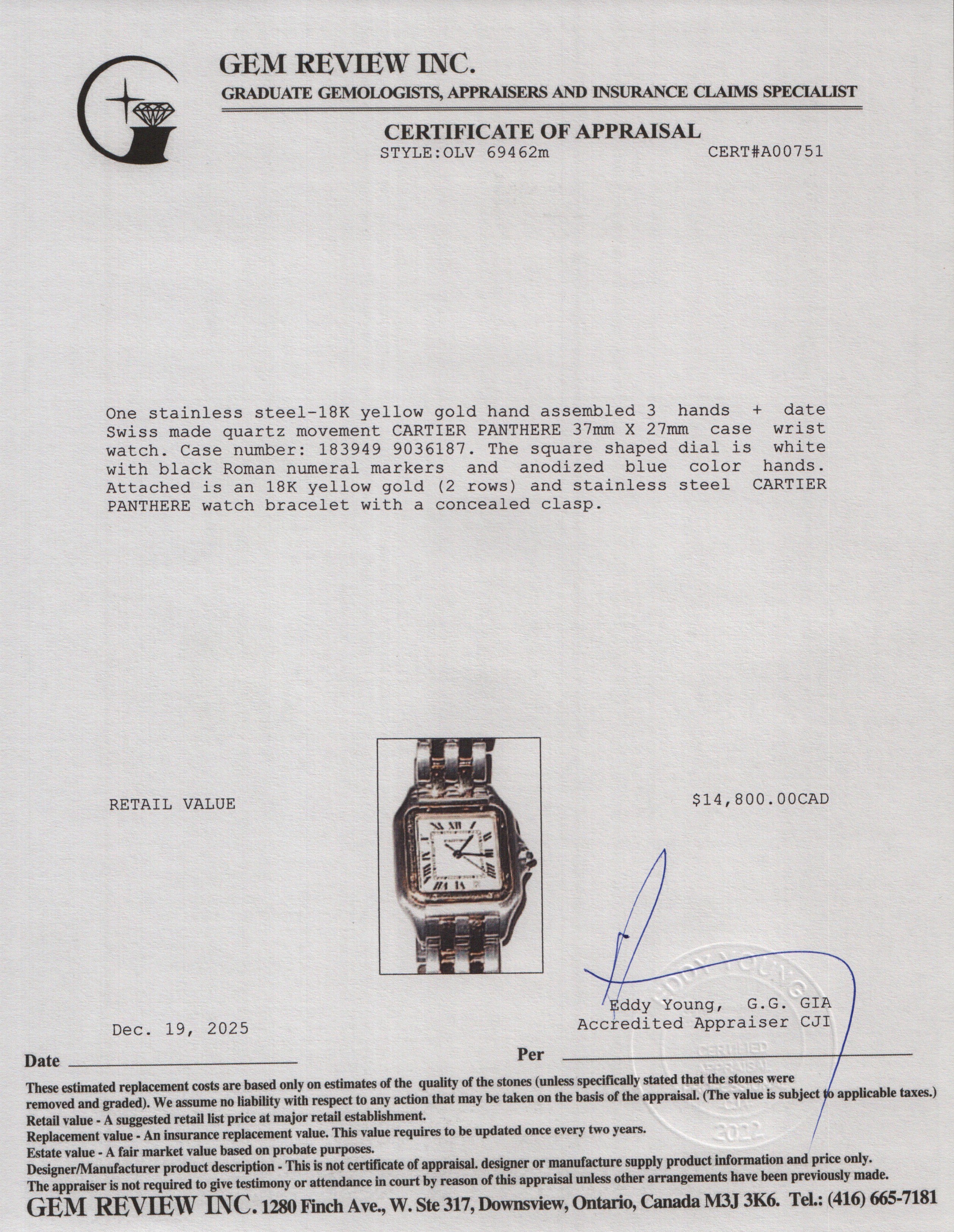 Cartier Stainless Steel & 18k Yellow Gold Panthere de Cartier Watch, Medium Model 183949