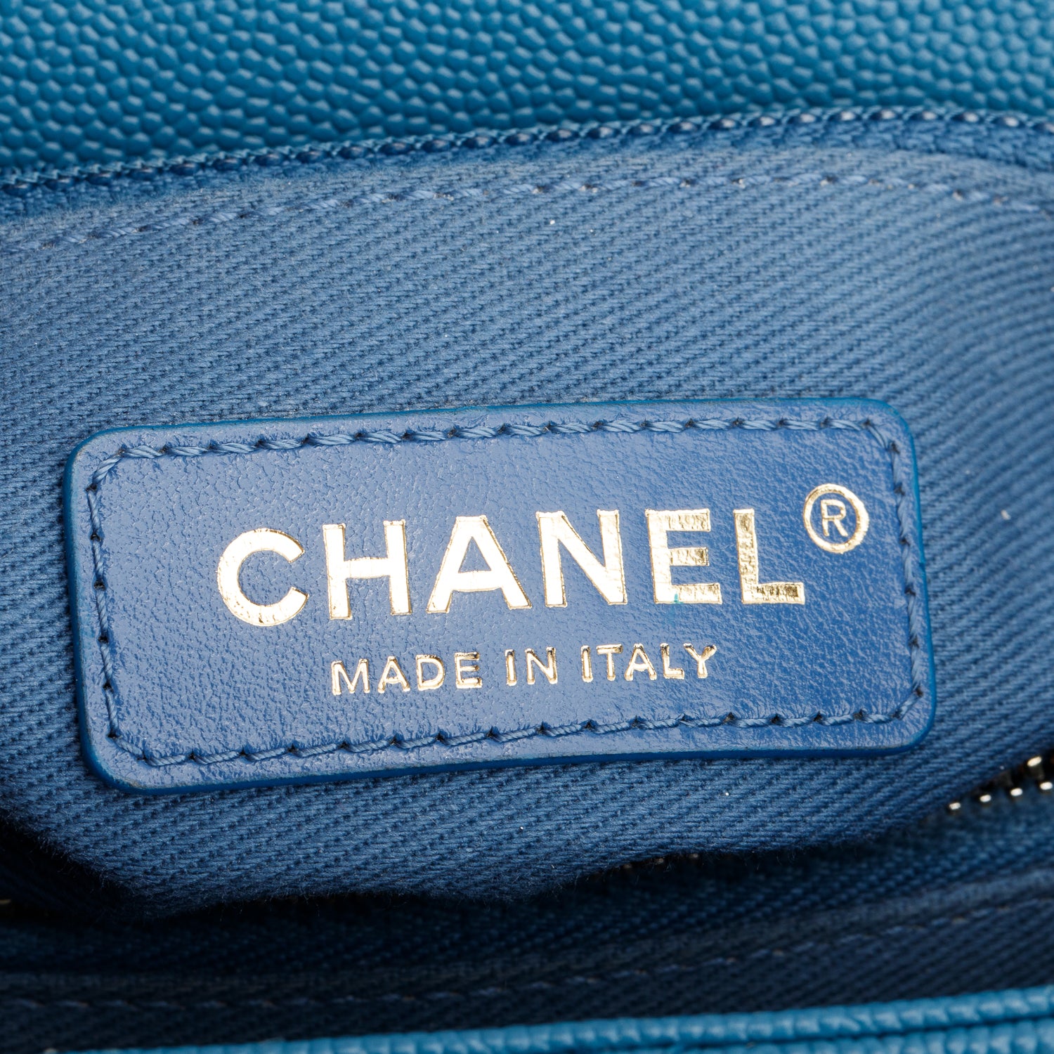 Chanel Blue Quilted Caviar Leather Medium Coco Handle Bag w/ Strap, Box, Receipt & Authenticity Card