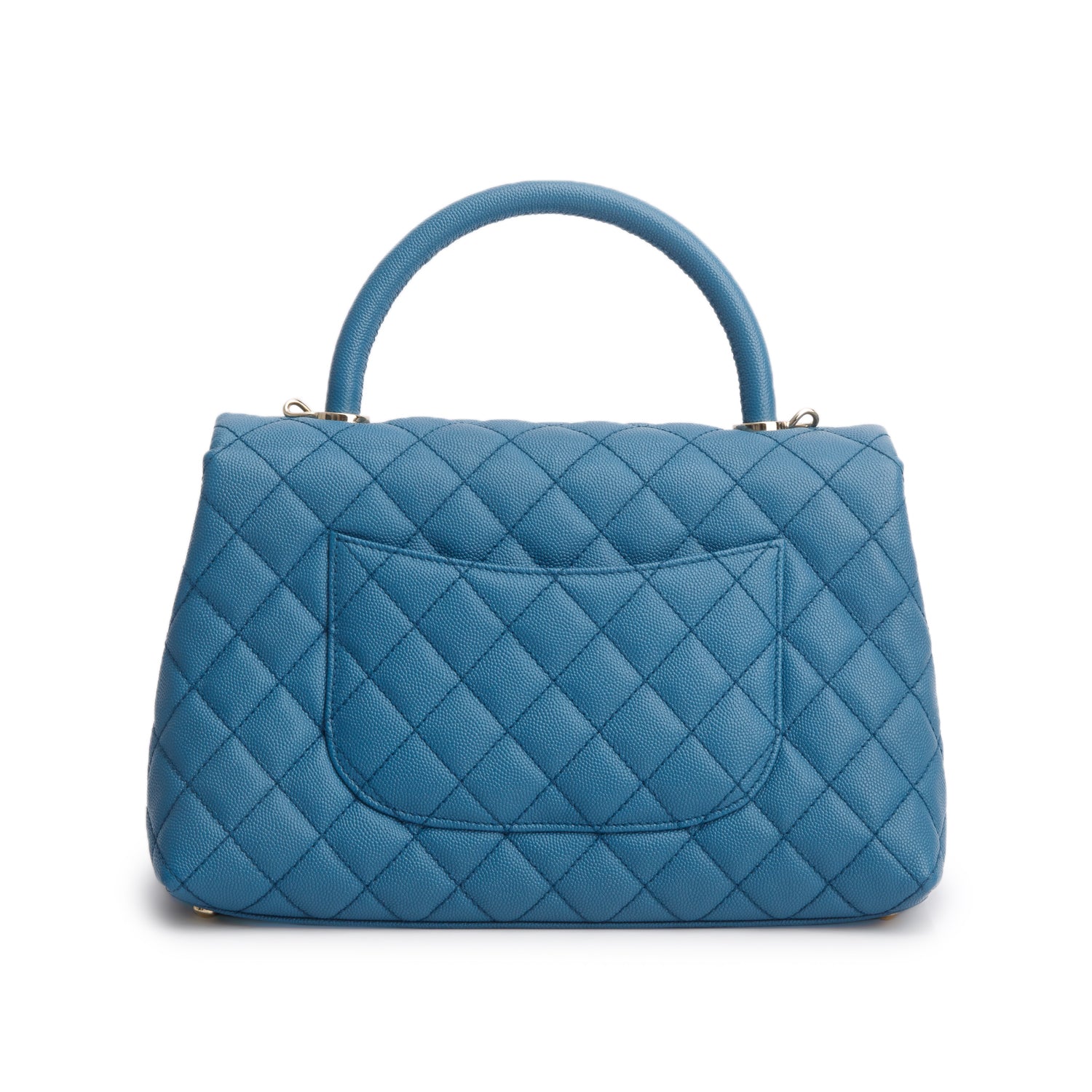 Chanel Blue Quilted Caviar Leather Medium Coco Handle Bag w/ Strap, Box, Receipt & Authenticity Card