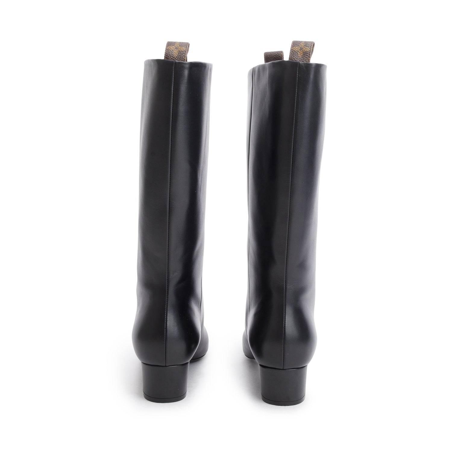 Louis Vuitton Black Leather Monogram High Boots, Size 39 w/ Box