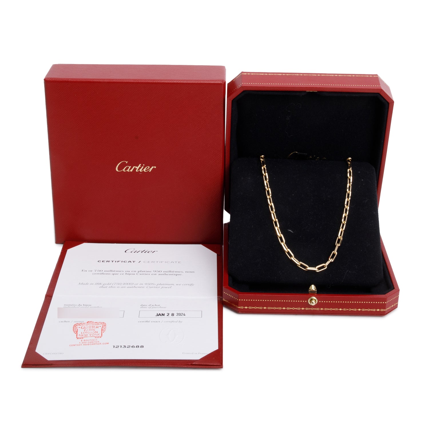 Cartier 2024 18k Yellow Gold Santos de Cartier Necklace, Chain, Small Model w/ Box & Certificate