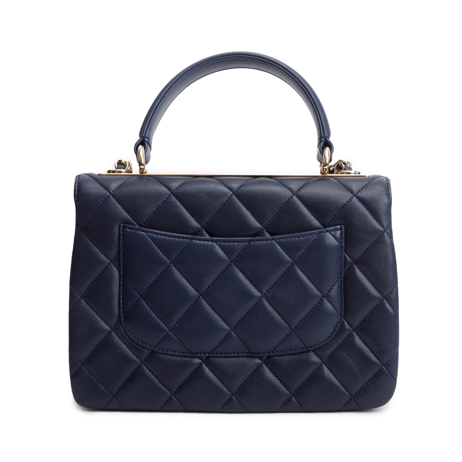 Chanel Navy Lambskin Quilted Small Trendy Top Handle Bag w/ Box