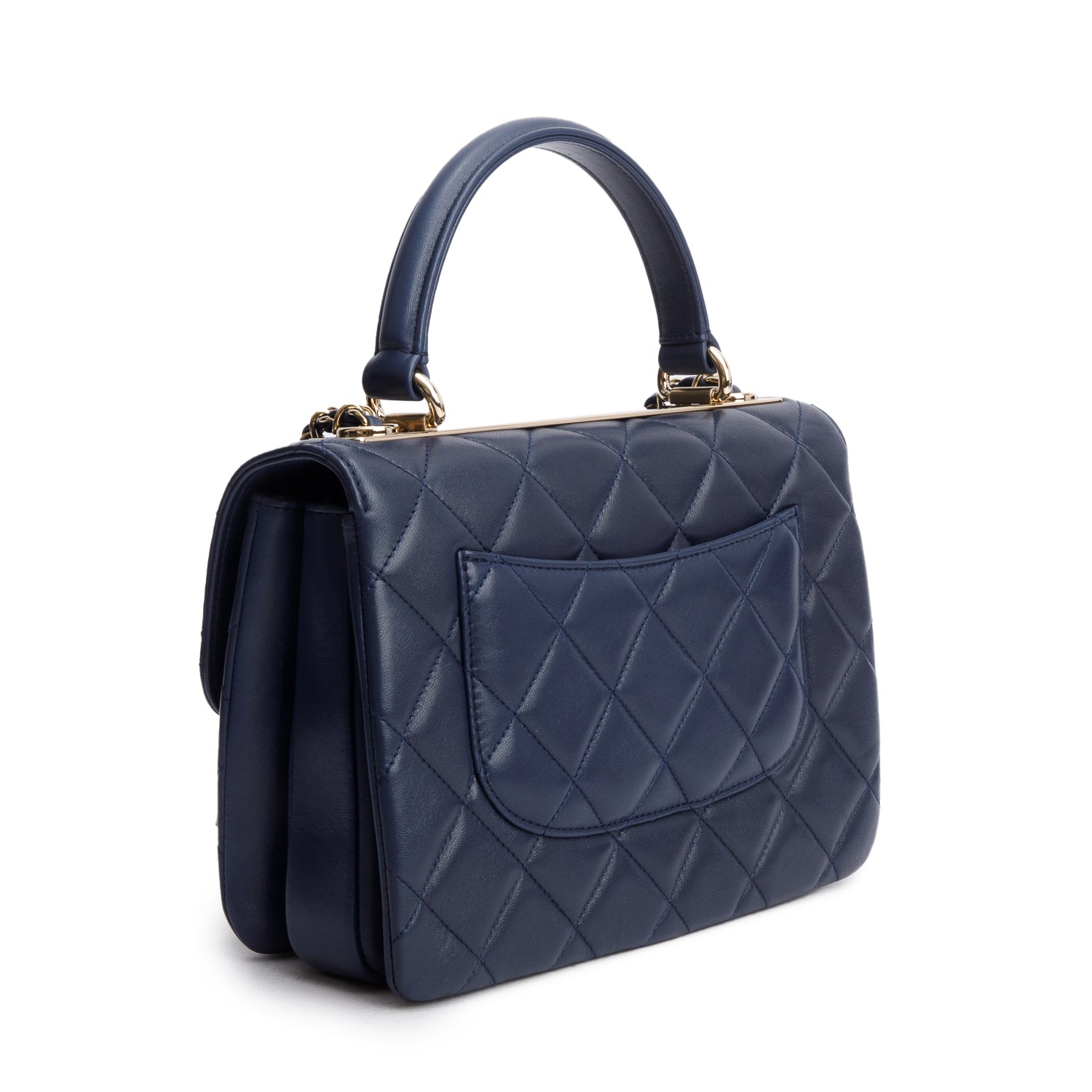Chanel Navy Lambskin Quilted Small Trendy Top Handle Bag w/ Box