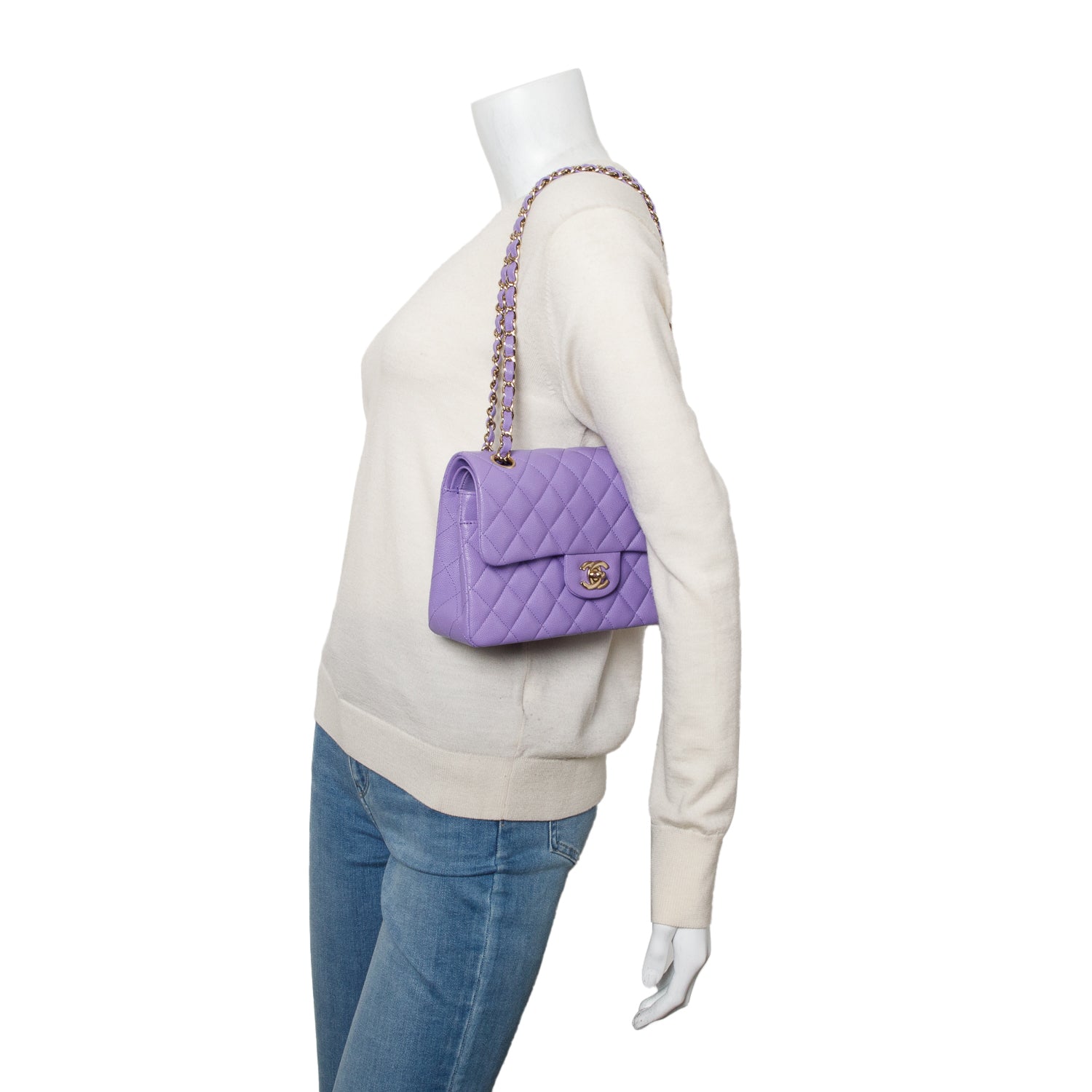 Chanel Purple Caviar Quilted Leather Small Double Flap Bag w/ Box & Authenticity Card