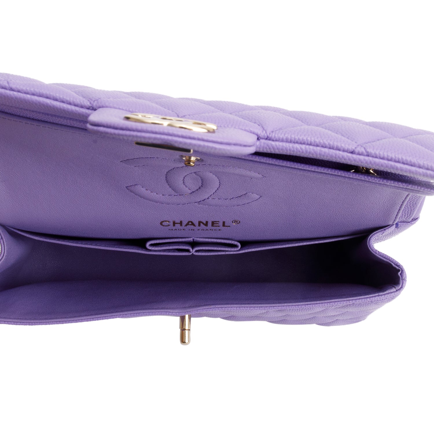 Chanel Purple Caviar Quilted Leather Small Double Flap Bag w/ Box & Authenticity Card