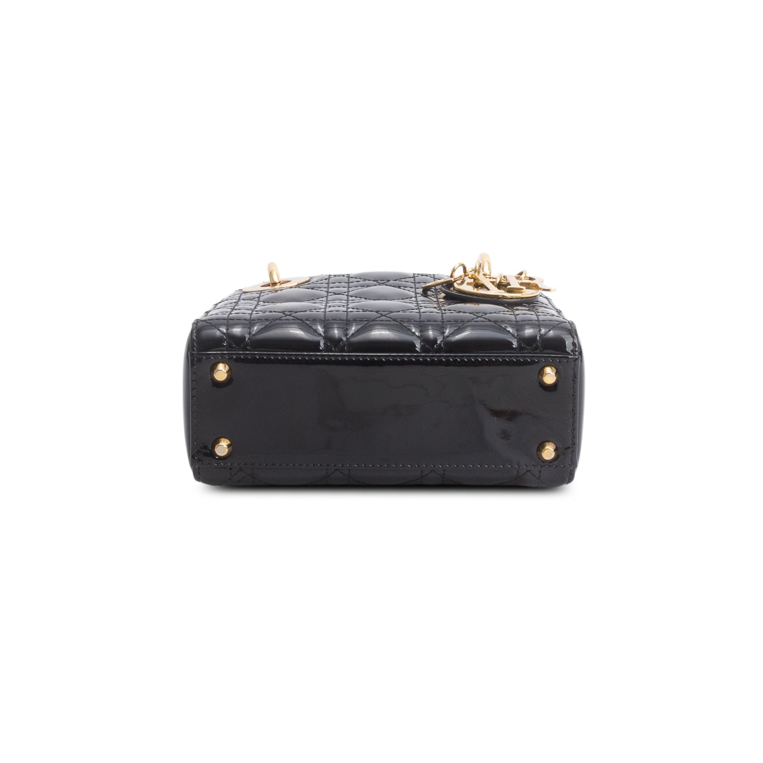 Christian Dior Black Cannage Patent Leather Mini Lady Dior Bag w/ Authenticity Card & Strap