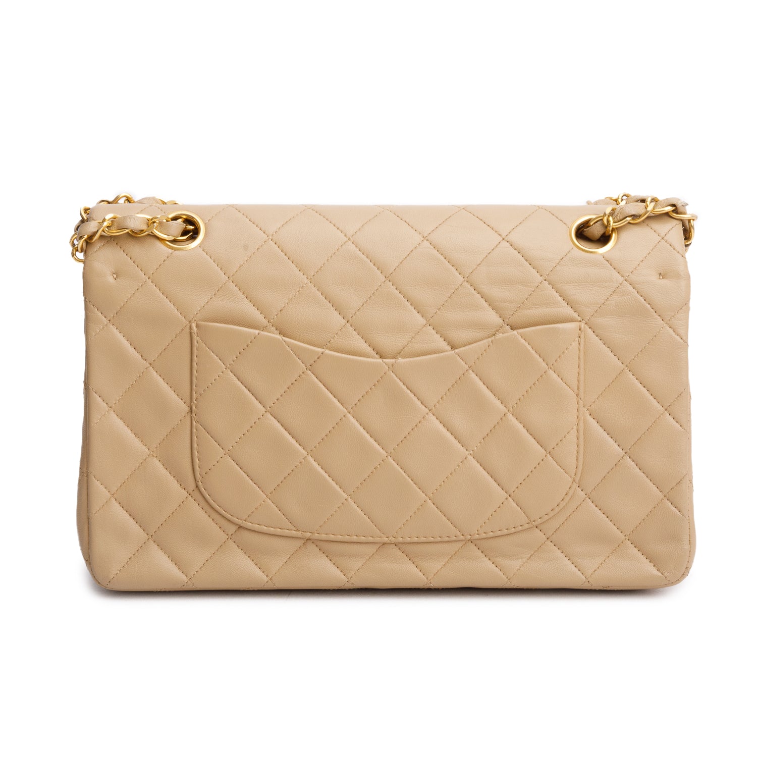 Chanel Vintage Beige Lambskin Quilted Medium Double Flap w/ Authenticity Card