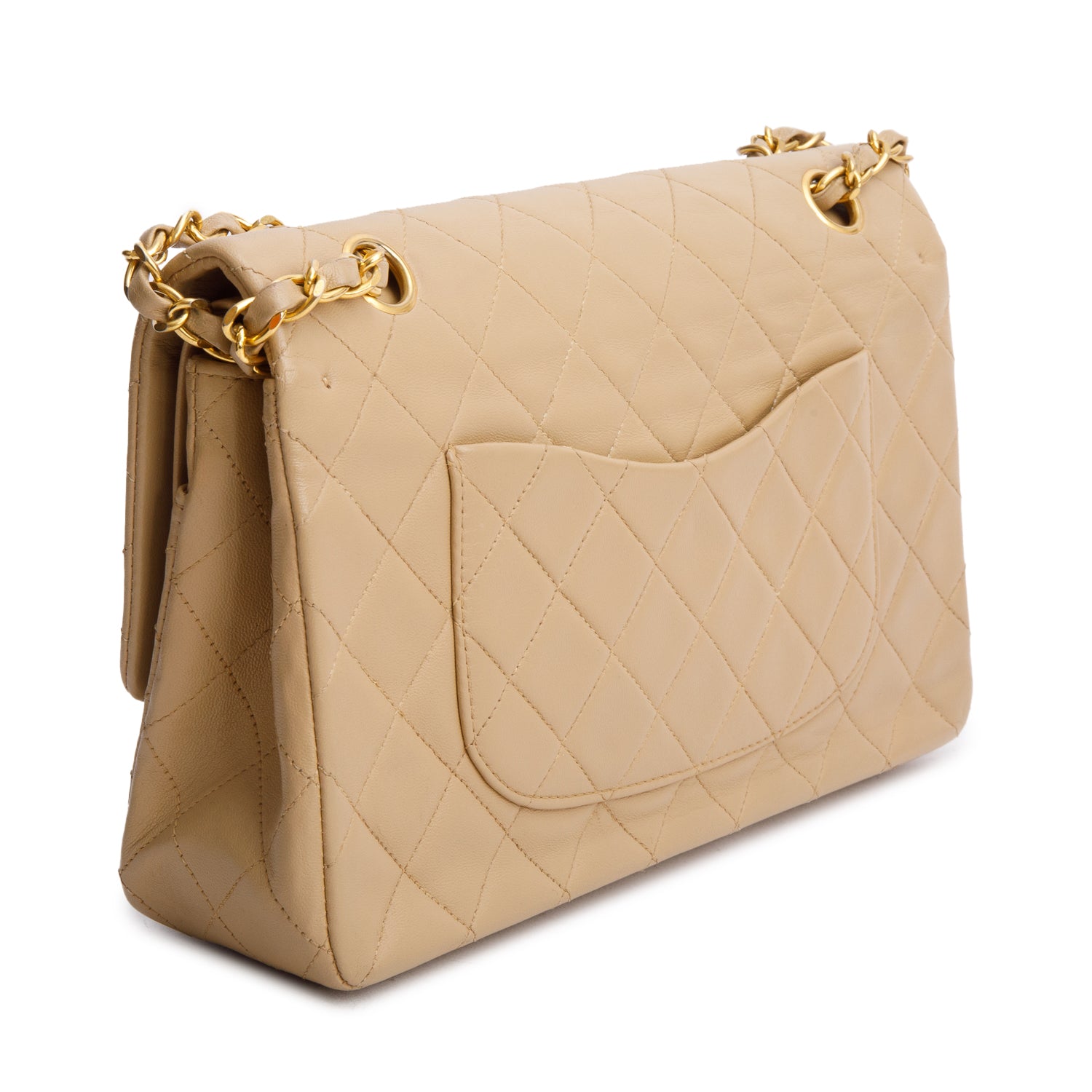 Chanel Vintage Beige Lambskin Quilted Medium Double Flap w/ Authenticity Card