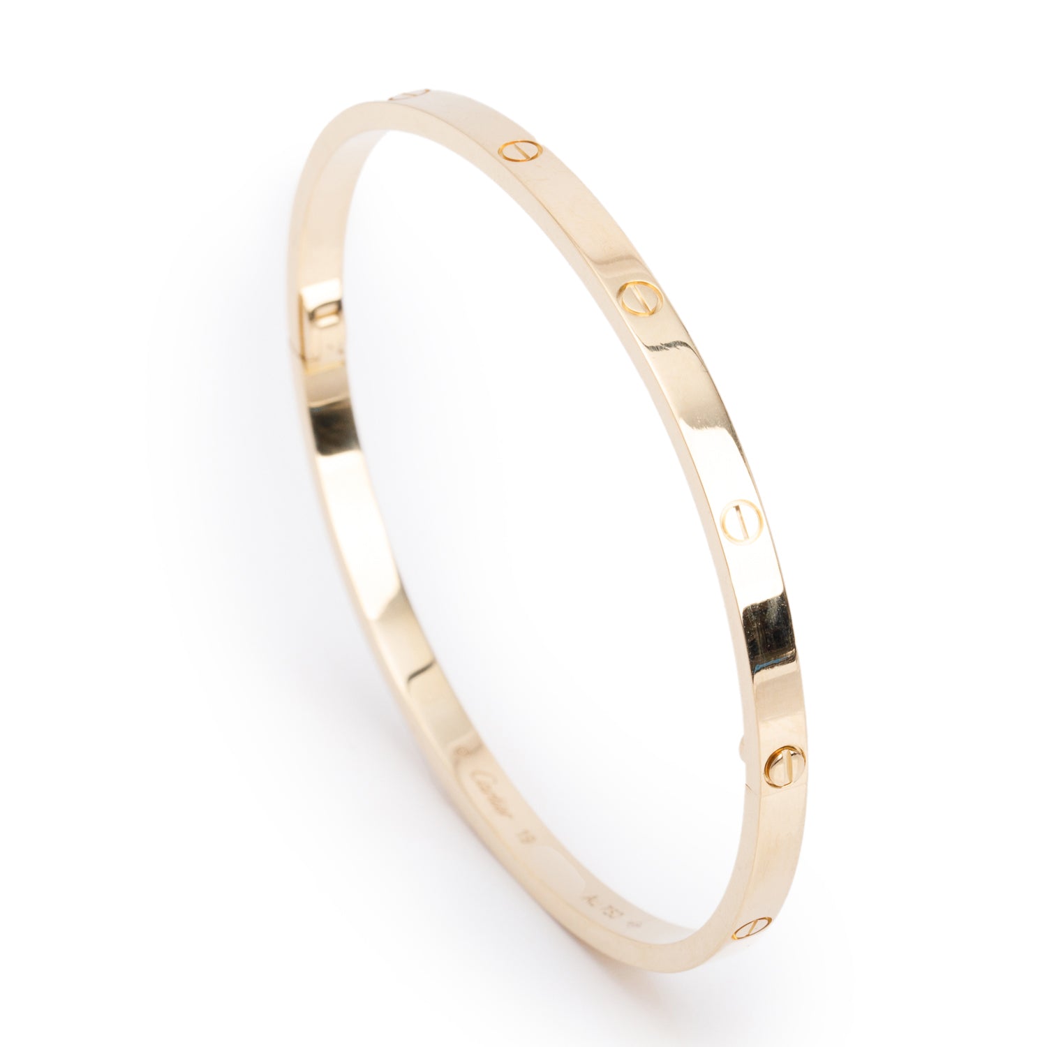 Cartier 2021 18k Yellow Gold 3.65 MM Love Bracelet, Small Model, Size 19 w/ Box & Certificate