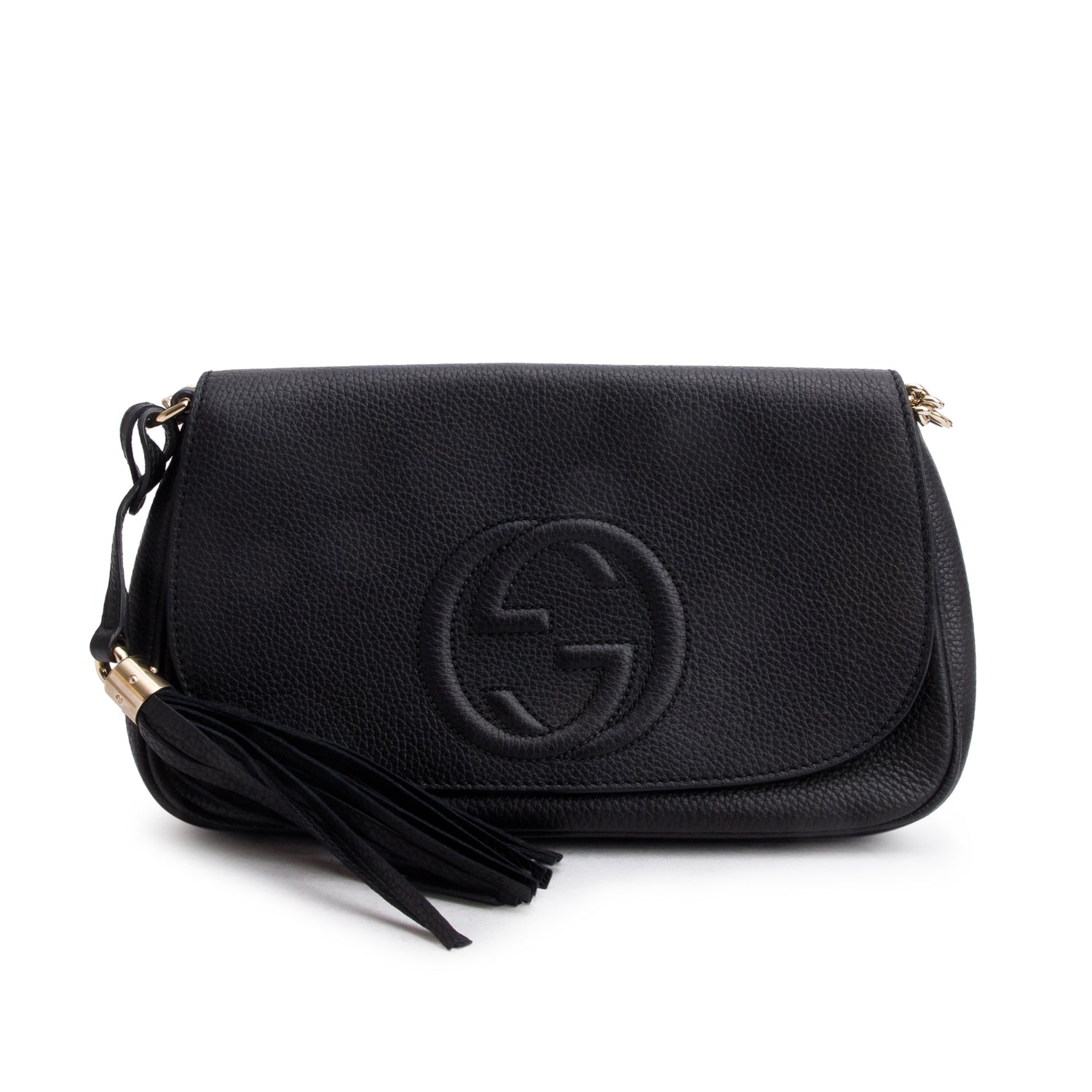 Gucci Black Pebbled Calfskin Medium Soho Chain Crossbody Bag w/ Box