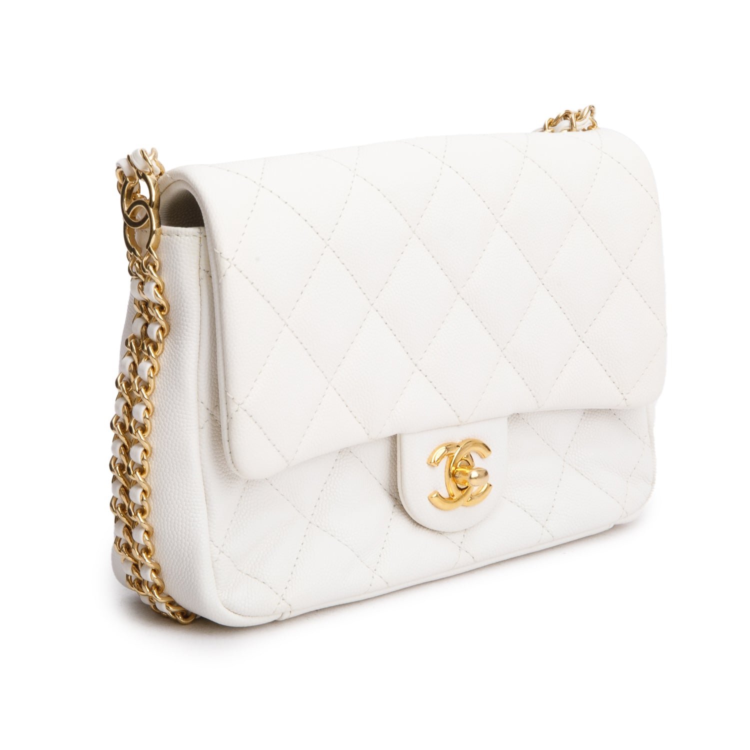 Chanel White Caviar Quilted Leather Mini CC You Flap Bag
