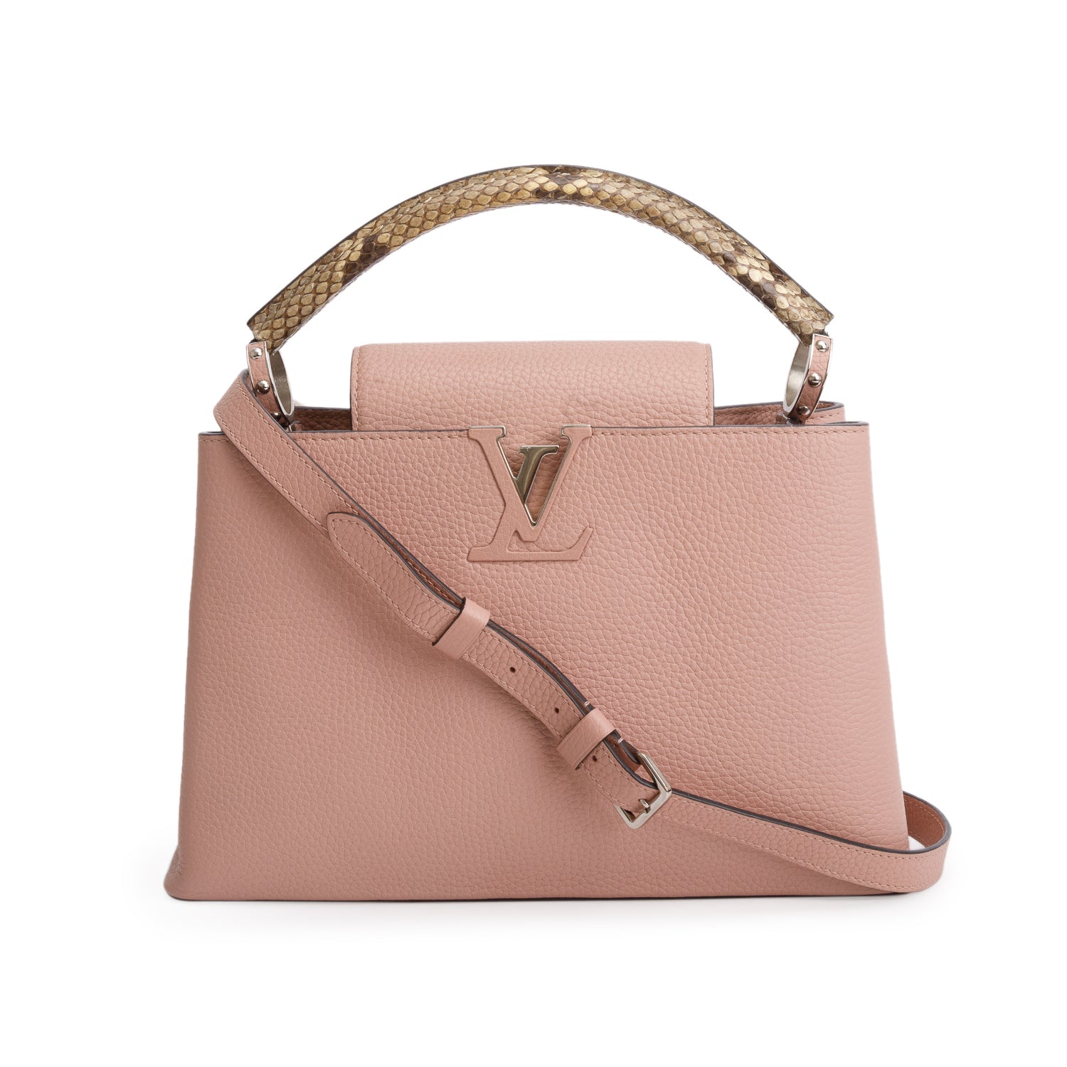 Louis Vuitton Python Trimmed Pink Taurillon Capucines MM w/ Strap