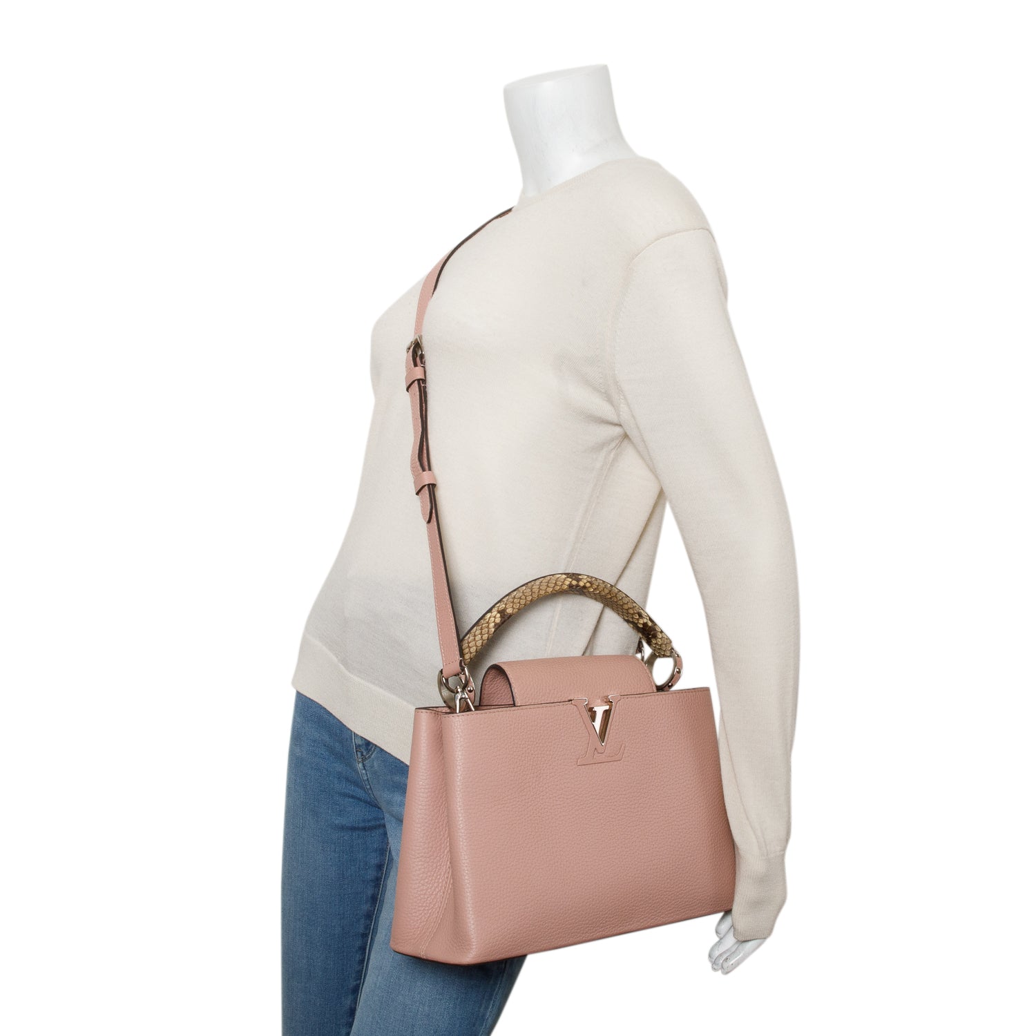 Louis Vuitton Python Trimmed Pink Taurillon Capucines MM w/ Strap