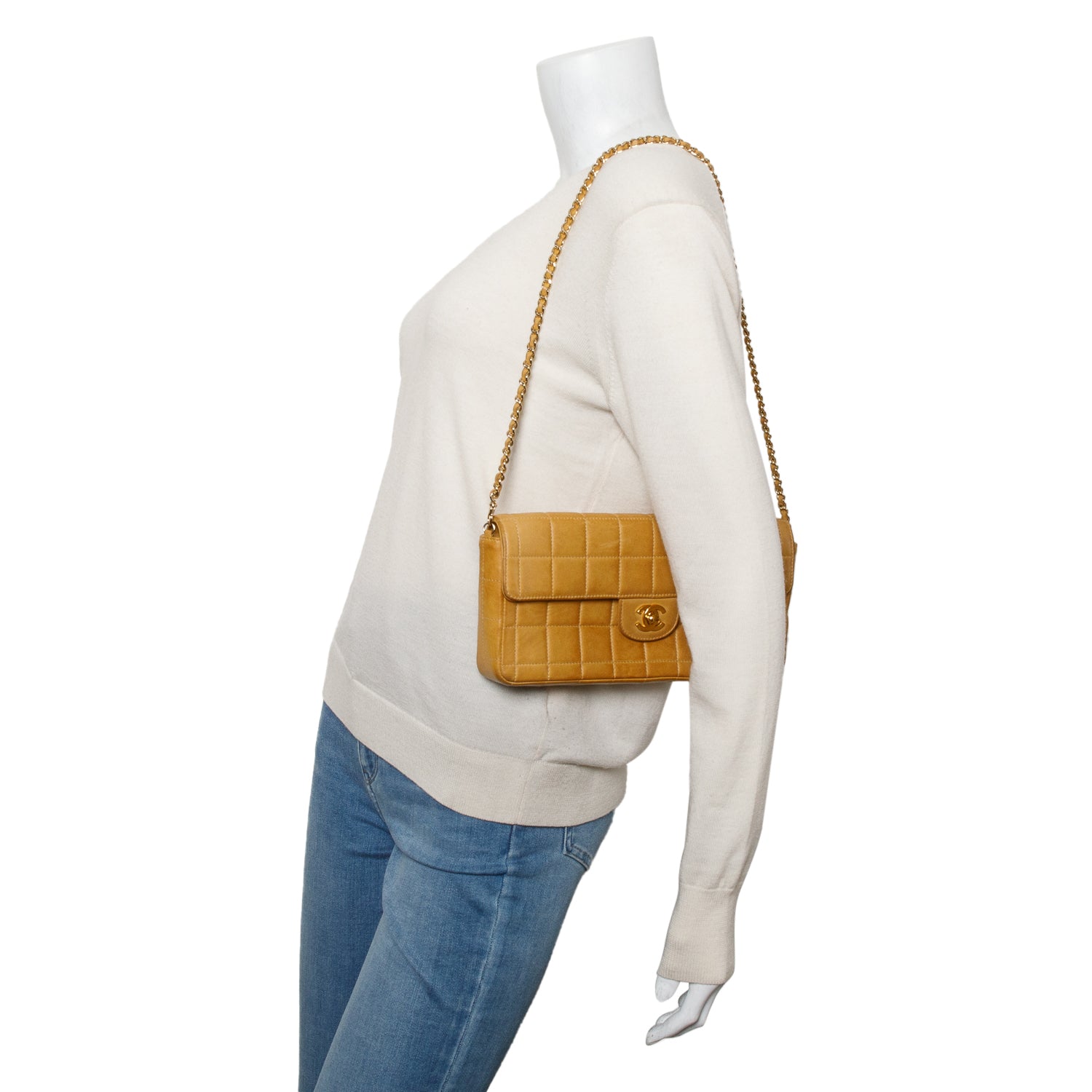 Chanel Tan Lambskin Quilted East West Chocolate Bar Flap Bag