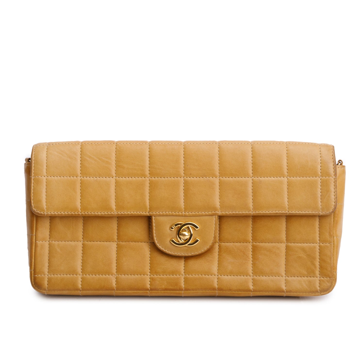Chanel Tan Lambskin Quilted East West Chocolate Bar Flap Bag
