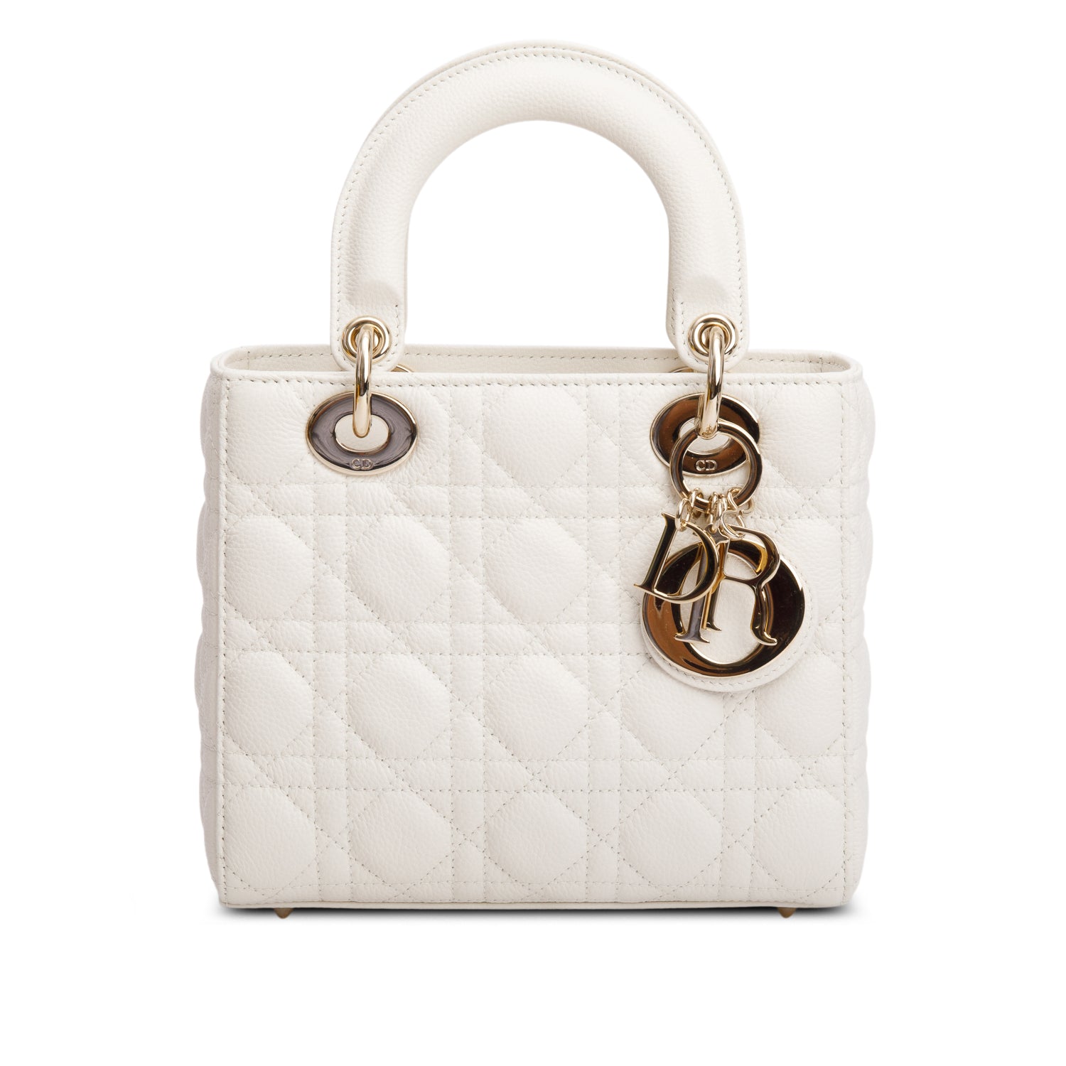 Christian Dior 2024 White Grained Cannage Calfskin Leather Small Lady Dior Bag w/ Box & Strap