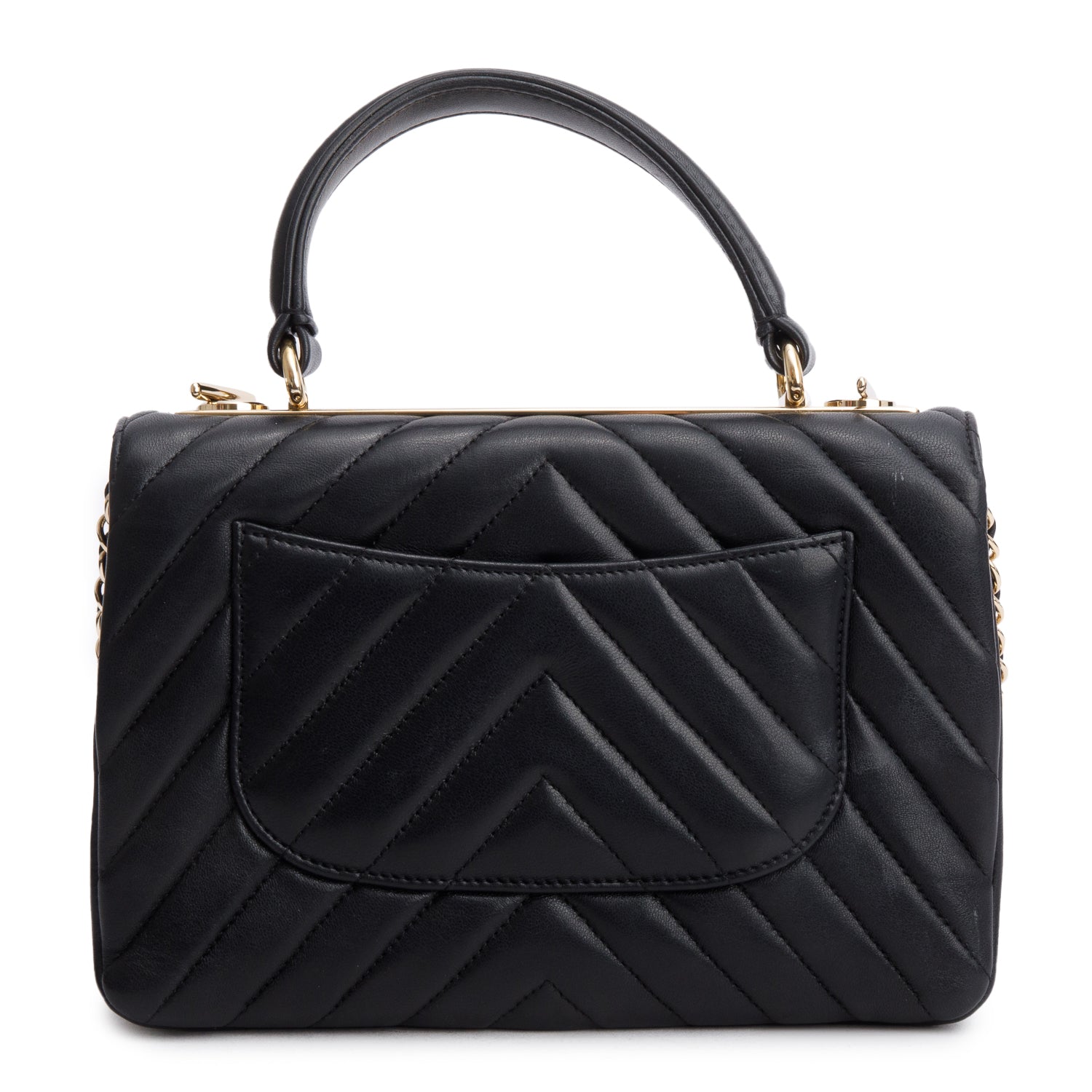Chanel Black Chevron Lambskin Trendy CC Small Top Handle Flap Bag w/ Box & Authenticity Card