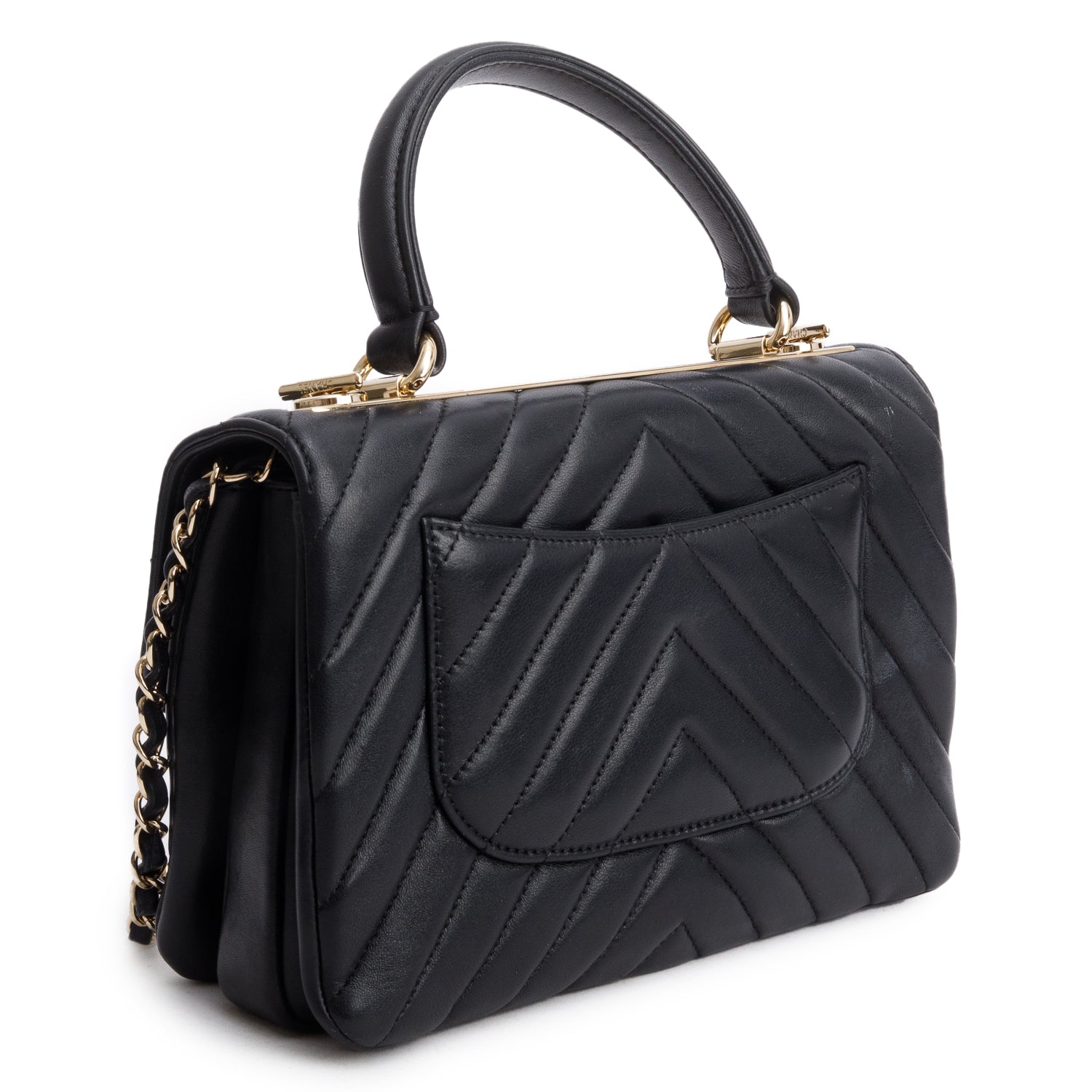 Chanel Black Chevron Lambskin Trendy CC Small Top Handle Flap Bag w/ Box & Authenticity Card