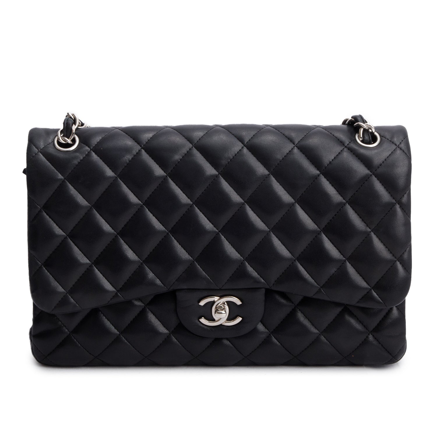 Chanel Black Quilted Lambskin Leather Jumbo Double Flap Bag