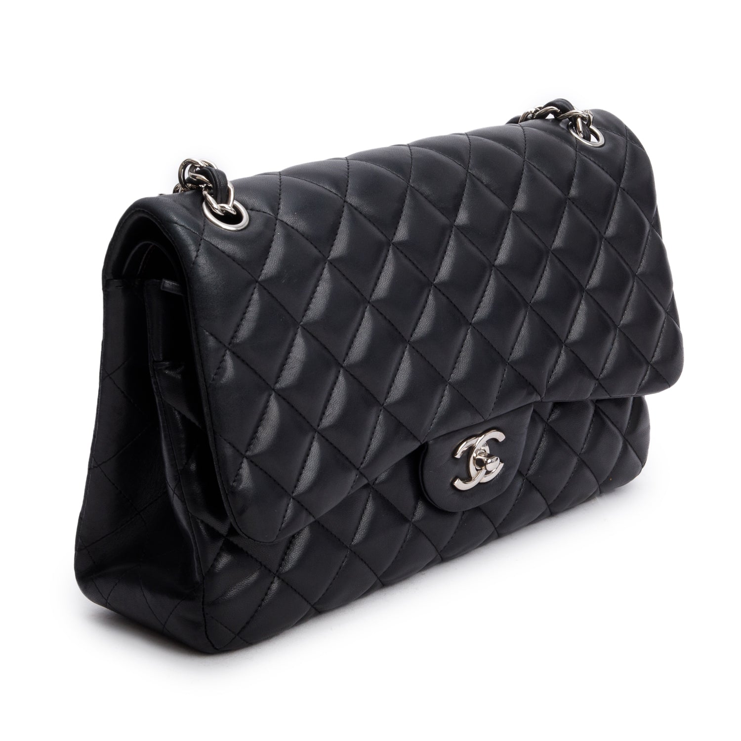 Chanel Black Quilted Lambskin Leather Jumbo Double Flap Bag