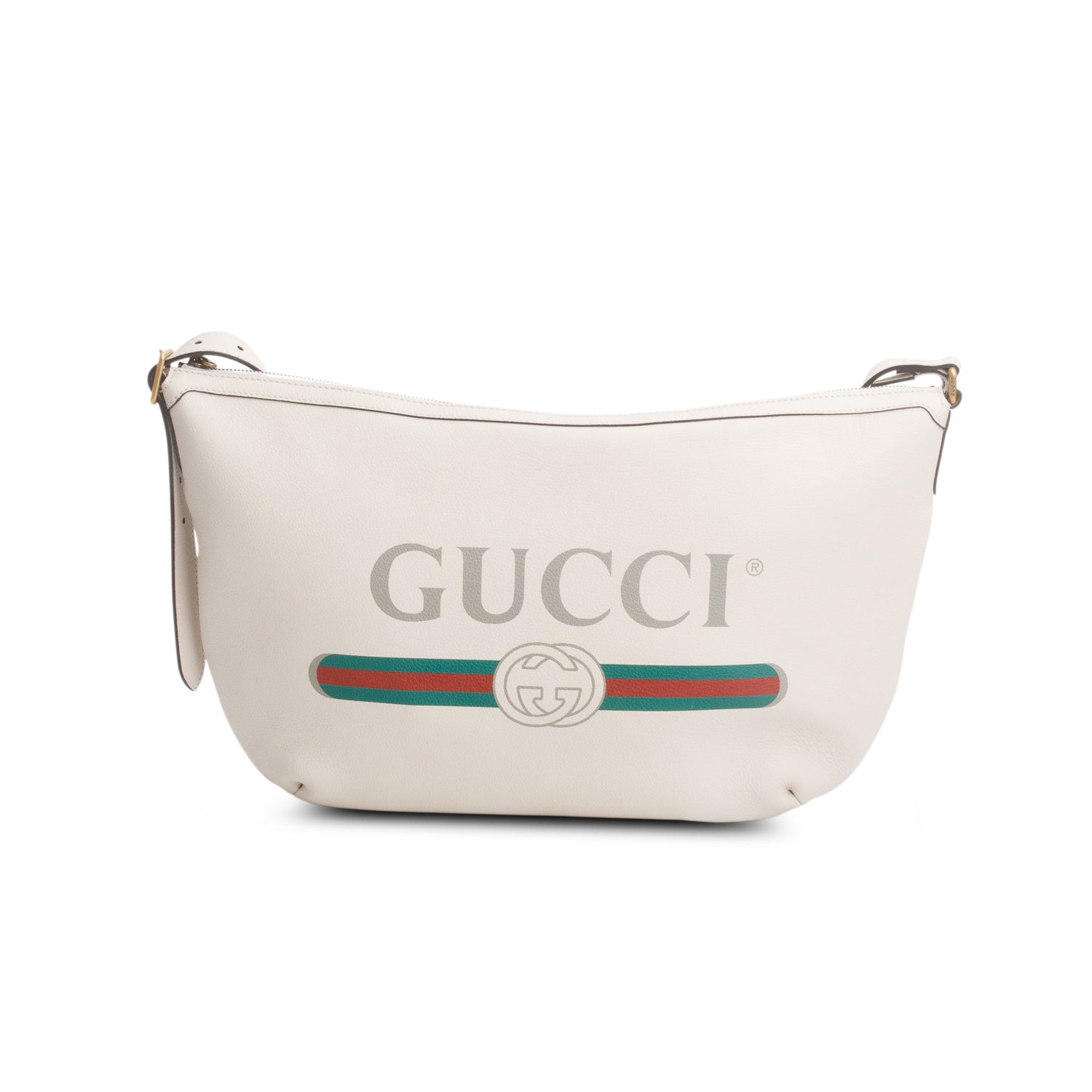 Gucci Cream Grained Calfskin Logo Half Moon Hobo