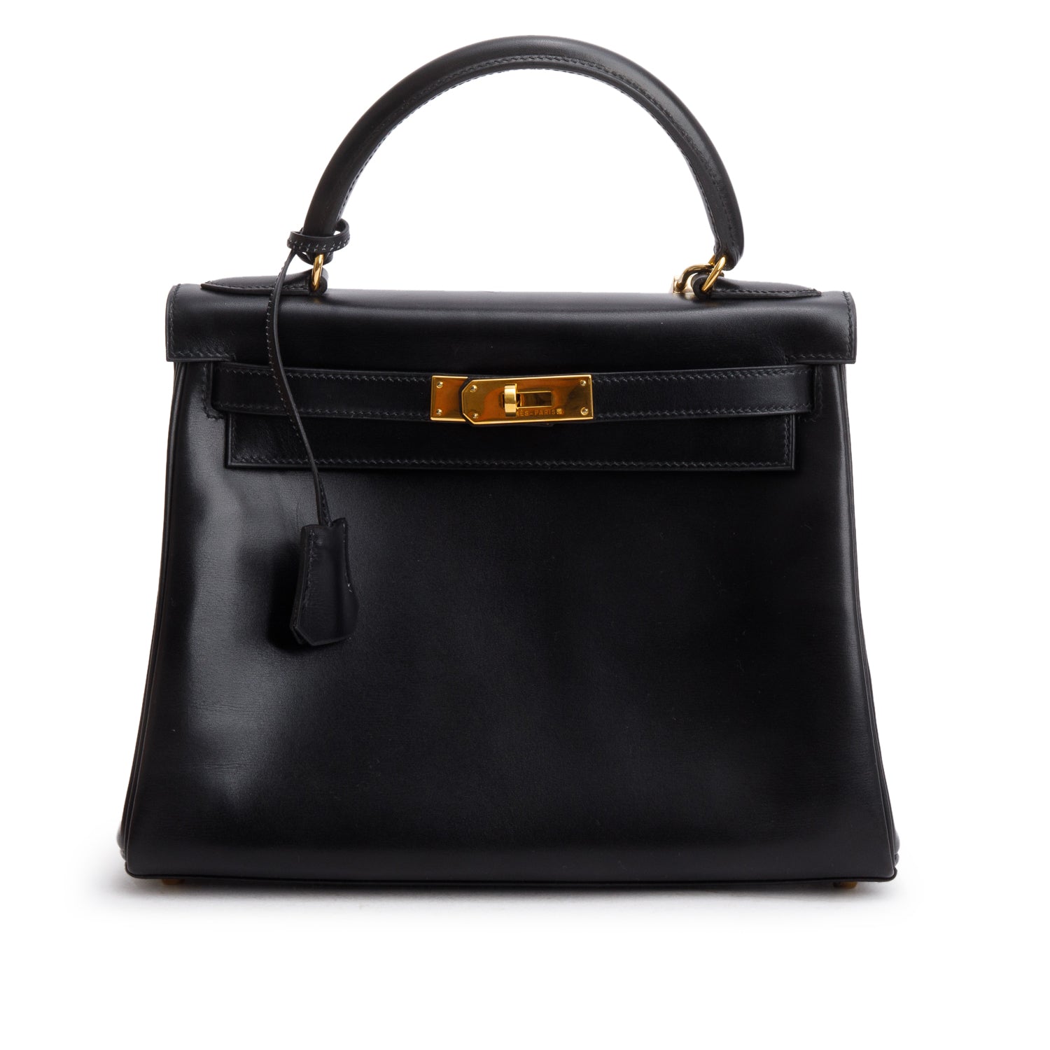 Hermes Vintage Noir Box Leather Kelly Retourne 28 w/ Strap