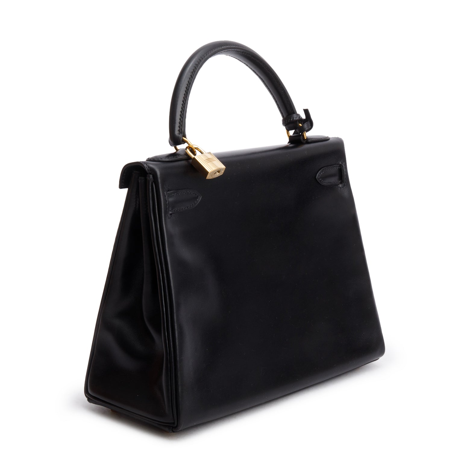 Hermes Vintage Noir Box Leather Kelly Retourne 28 w/ Strap