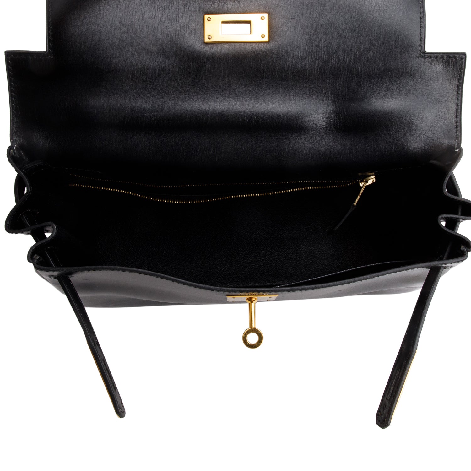 Hermes Vintage Noir Box Leather Kelly Retourne 28 w/ Strap